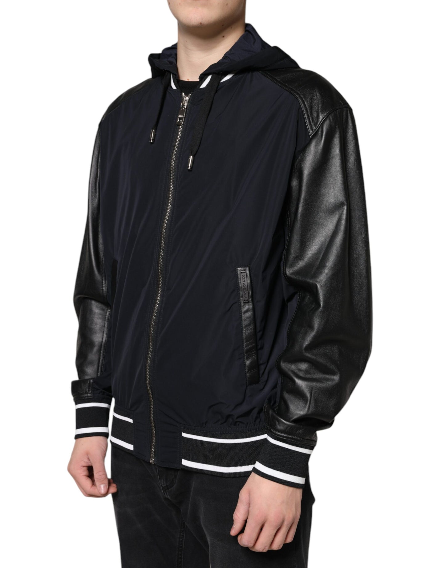 Dolce &amp; Gabbana Black Hooded Full Zip Men Bomber Jacket