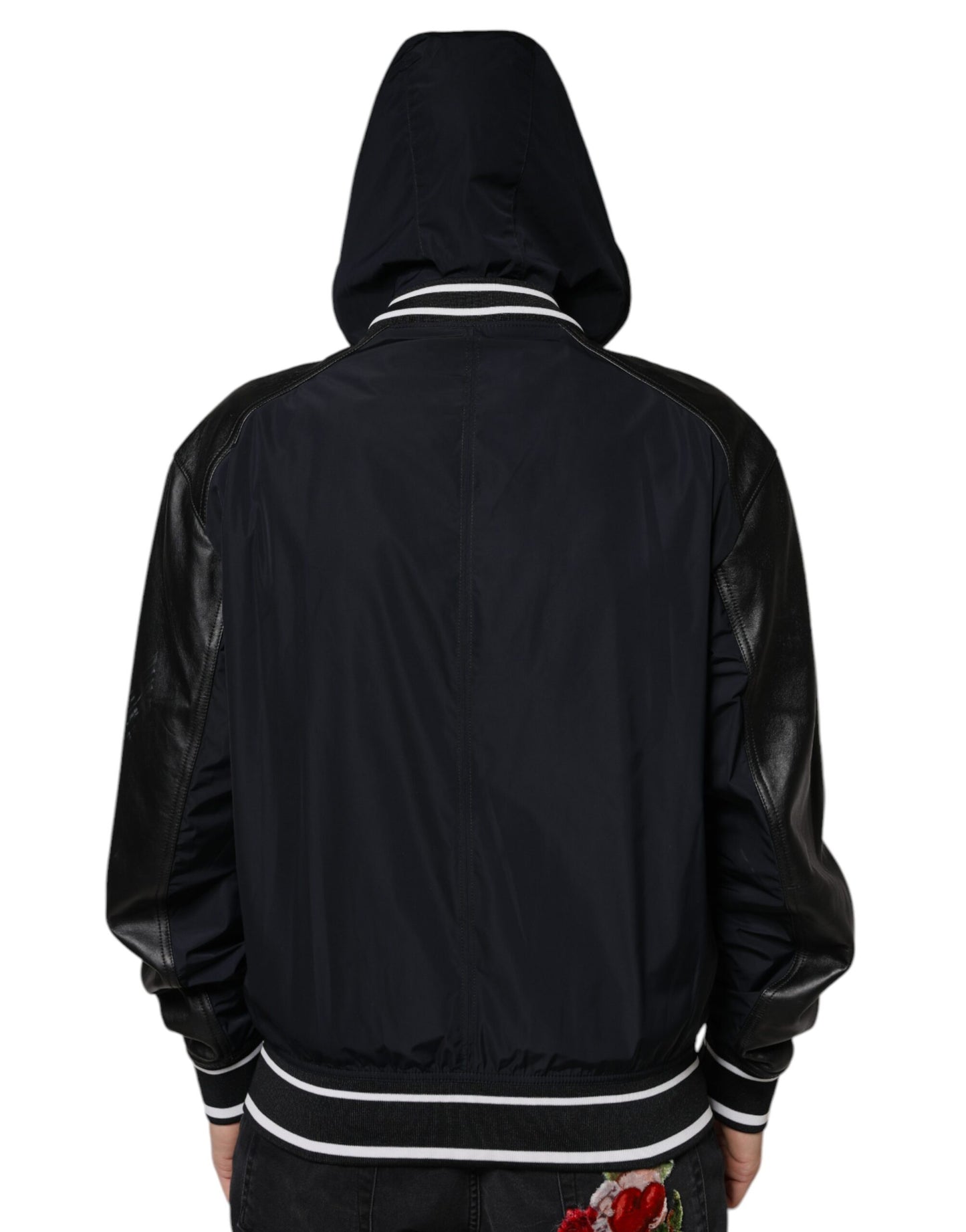 Dolce &amp; Gabbana Black Hooded Full Zip Men Bomber Jacket