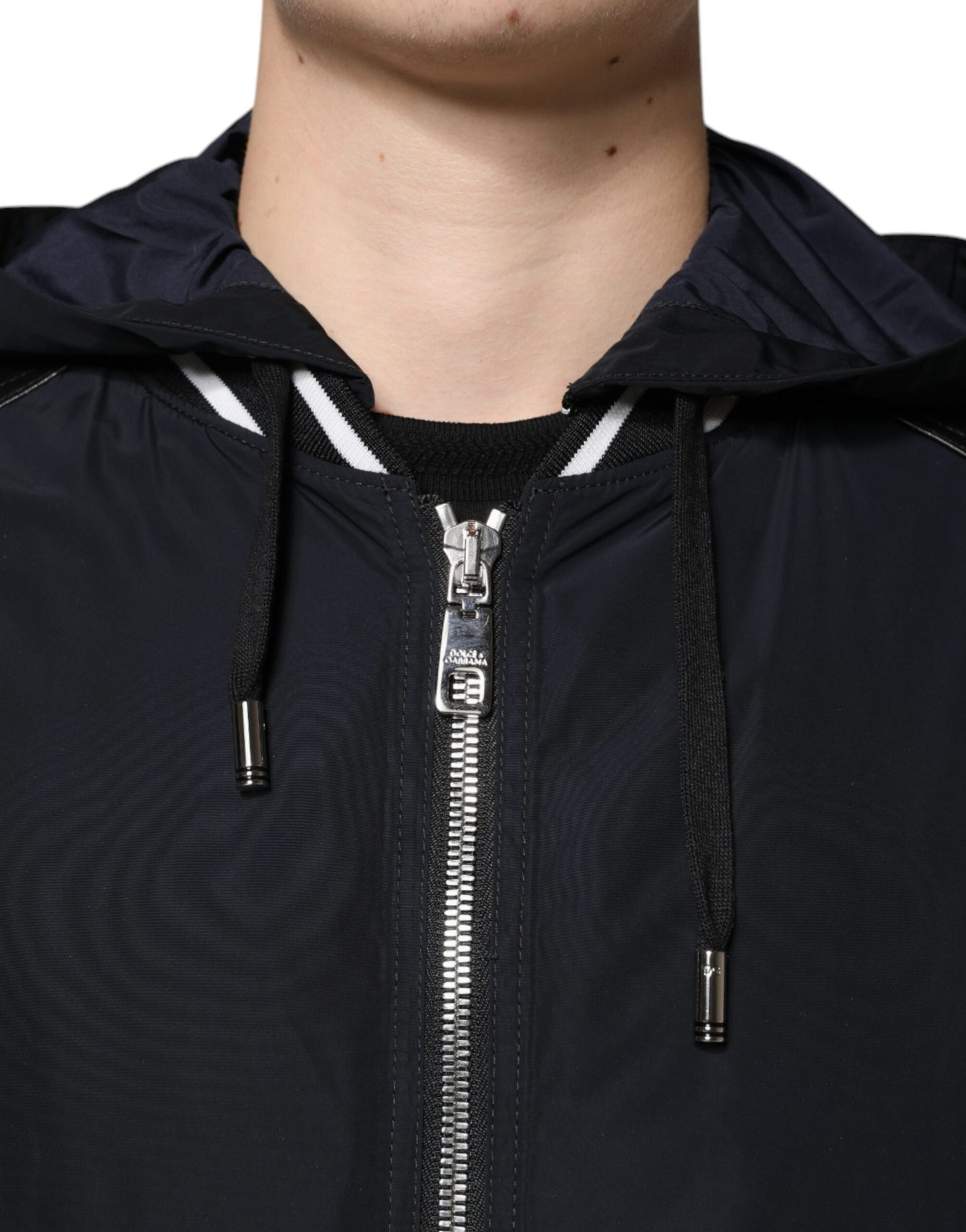 Dolce &amp; Gabbana Black Hooded Full Zip Men Bomber Jacket