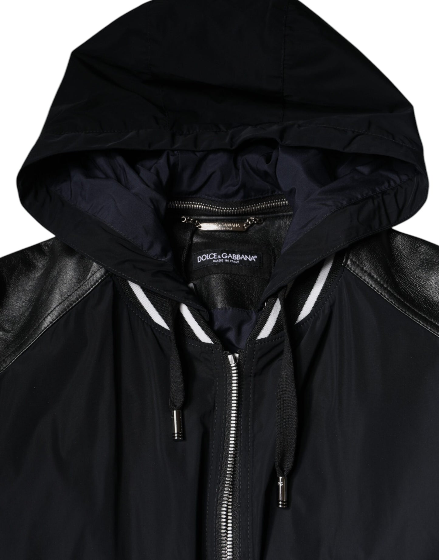 Dolce &amp; Gabbana Black Hooded Full Zip Men Bomber Jacket