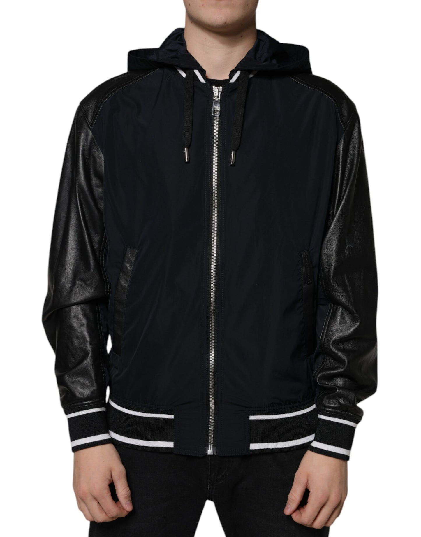 Dolce &amp; Gabbana Black Hooded Full Zip Men Bomber Jacket