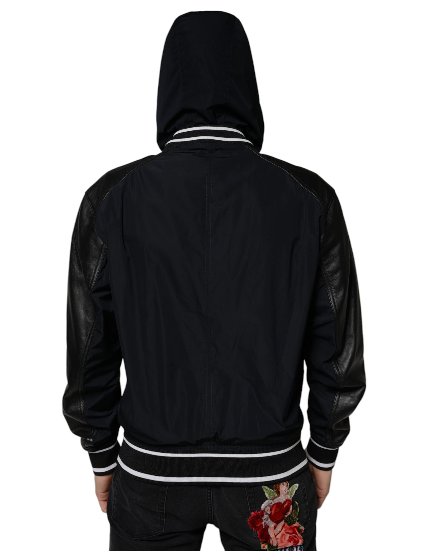 Dolce &amp; Gabbana Black Hooded Full Zip Men Bomber Jacket