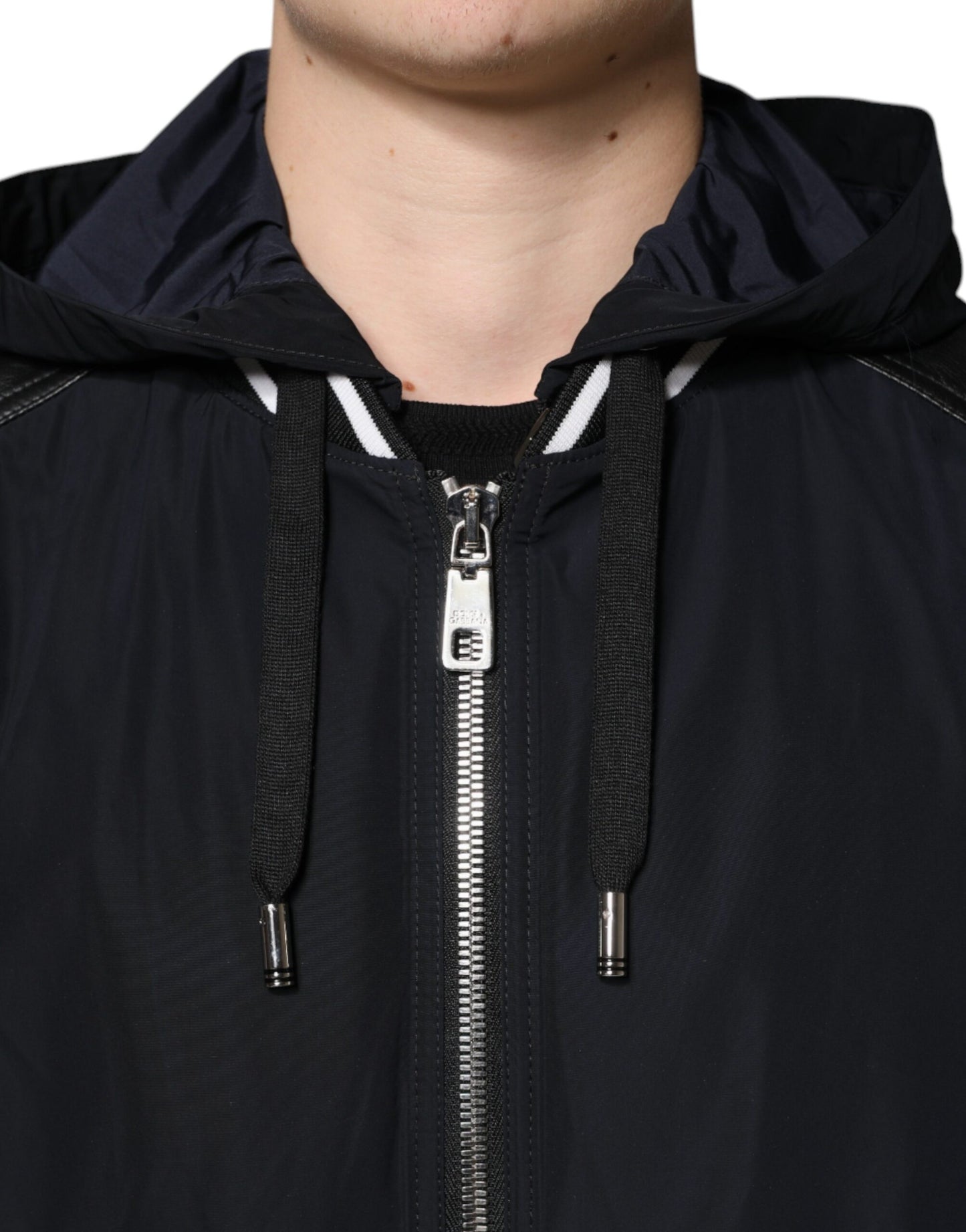 Dolce &amp; Gabbana Black Hooded Full Zip Men Bomber Jacket