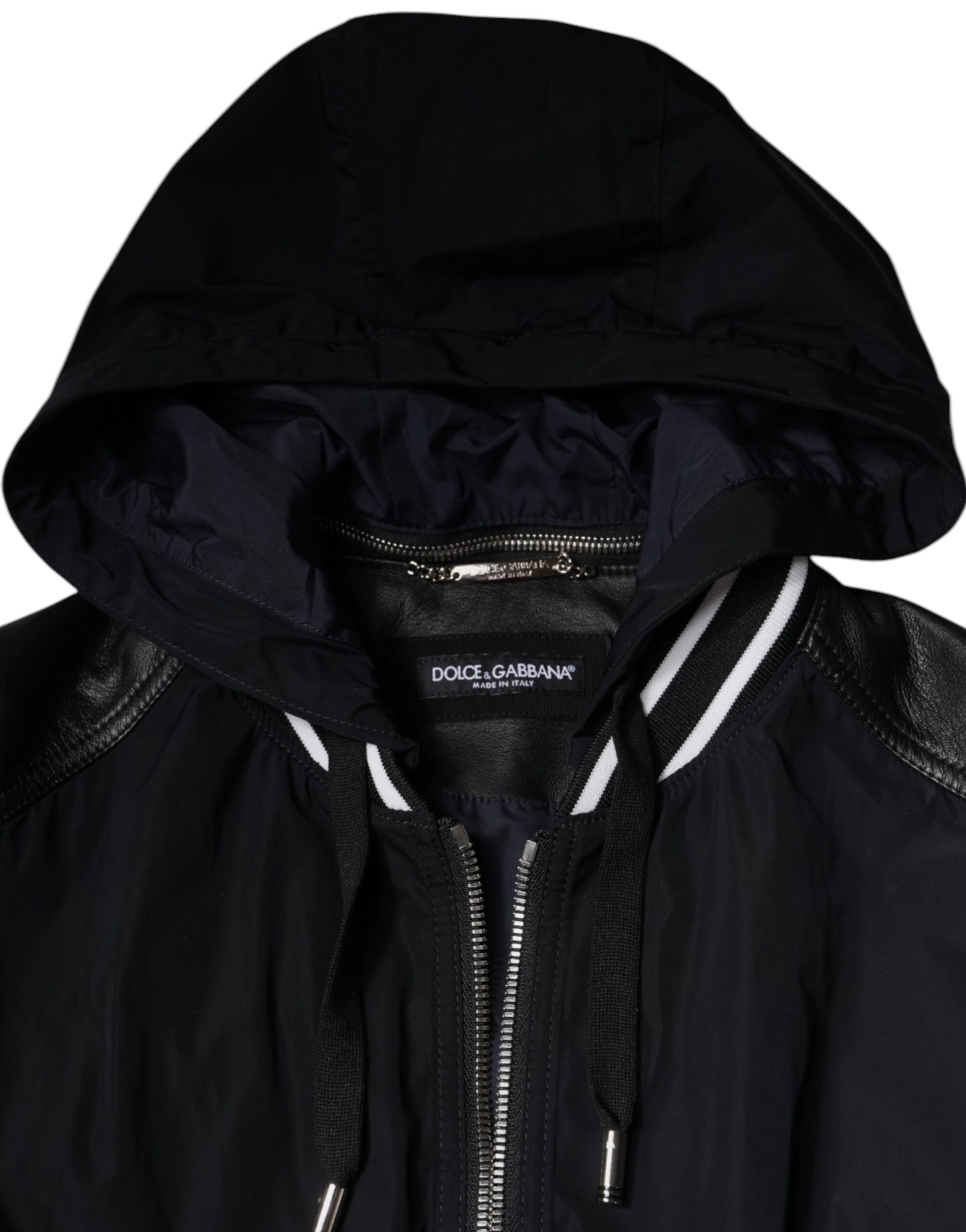 Dolce &amp; Gabbana Black Hooded Full Zip Men Bomber Jacket