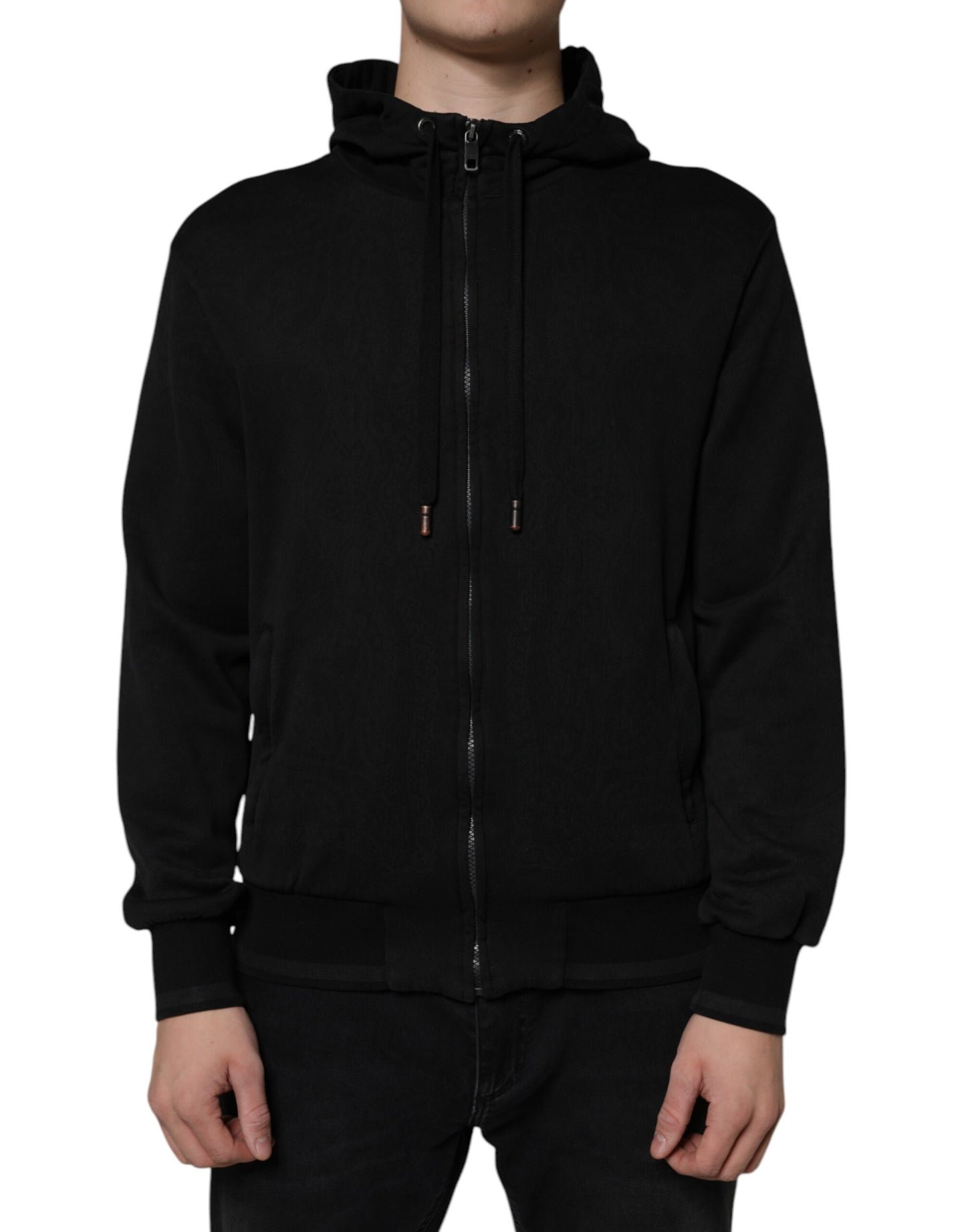 Dolce &amp; Gabbana Black Cotton Full Zip Hooded Bomber Jacket