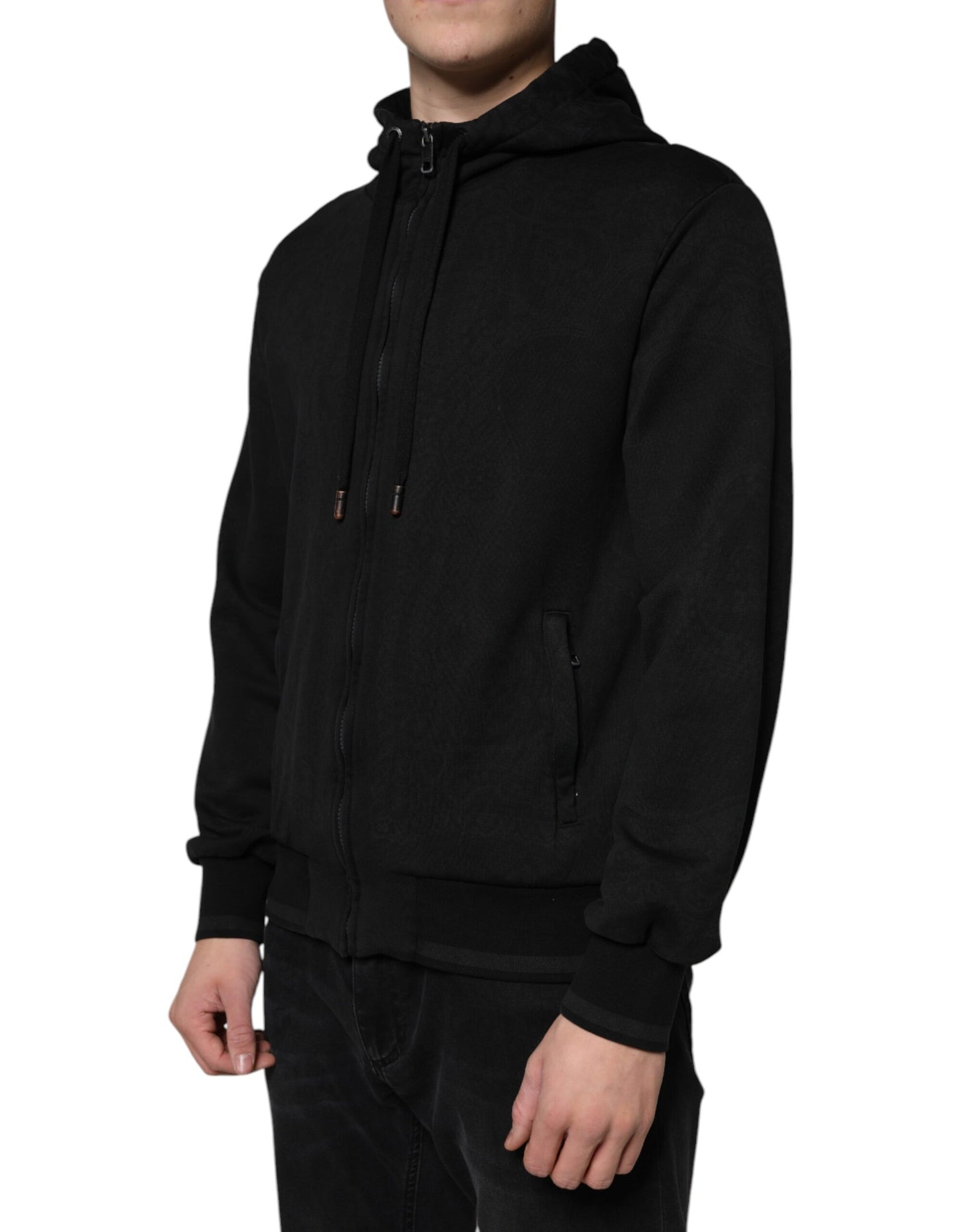 Dolce &amp; Gabbana Black Cotton Full Zip Hooded Bomber Jacket