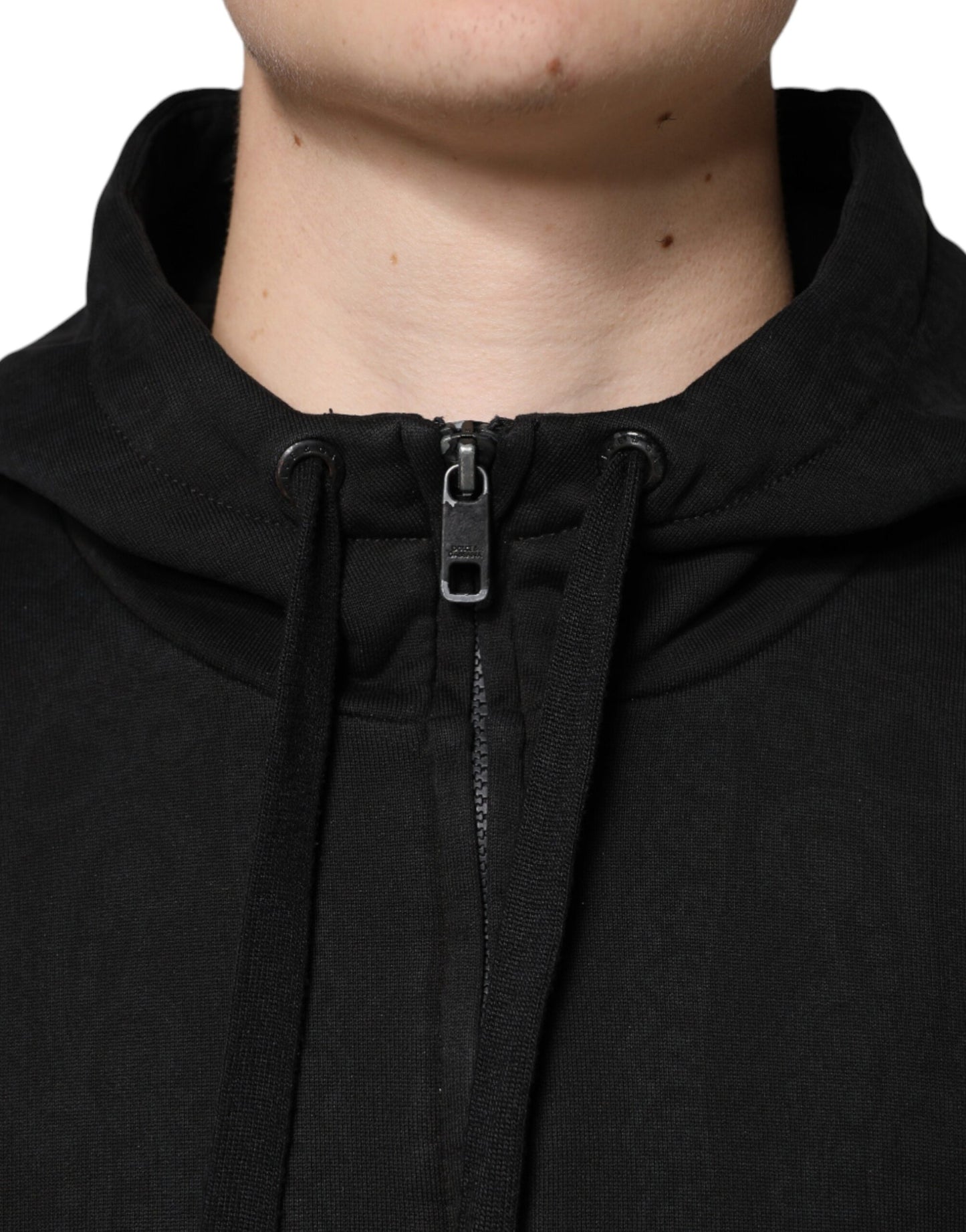 Dolce &amp; Gabbana Black Cotton Full Zip Hooded Bomber Jacket