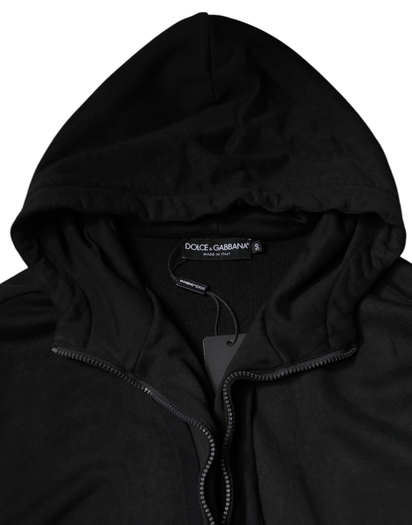 Dolce &amp; Gabbana Black Cotton Full Zip Hooded Bomber Jacket