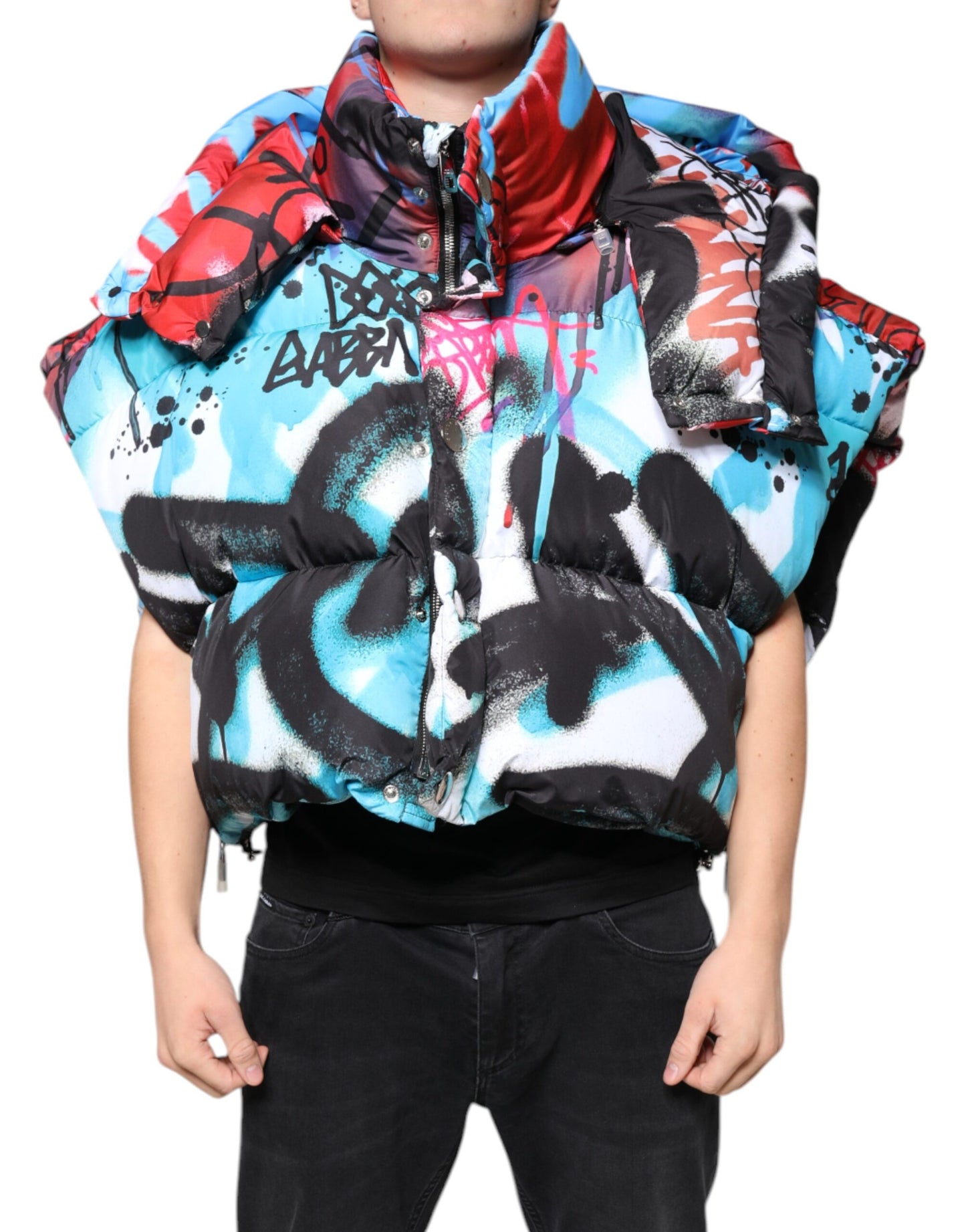 Dolce &amp; Gabbana Multicolor Graffiti Hooded Windbreaker Jacket