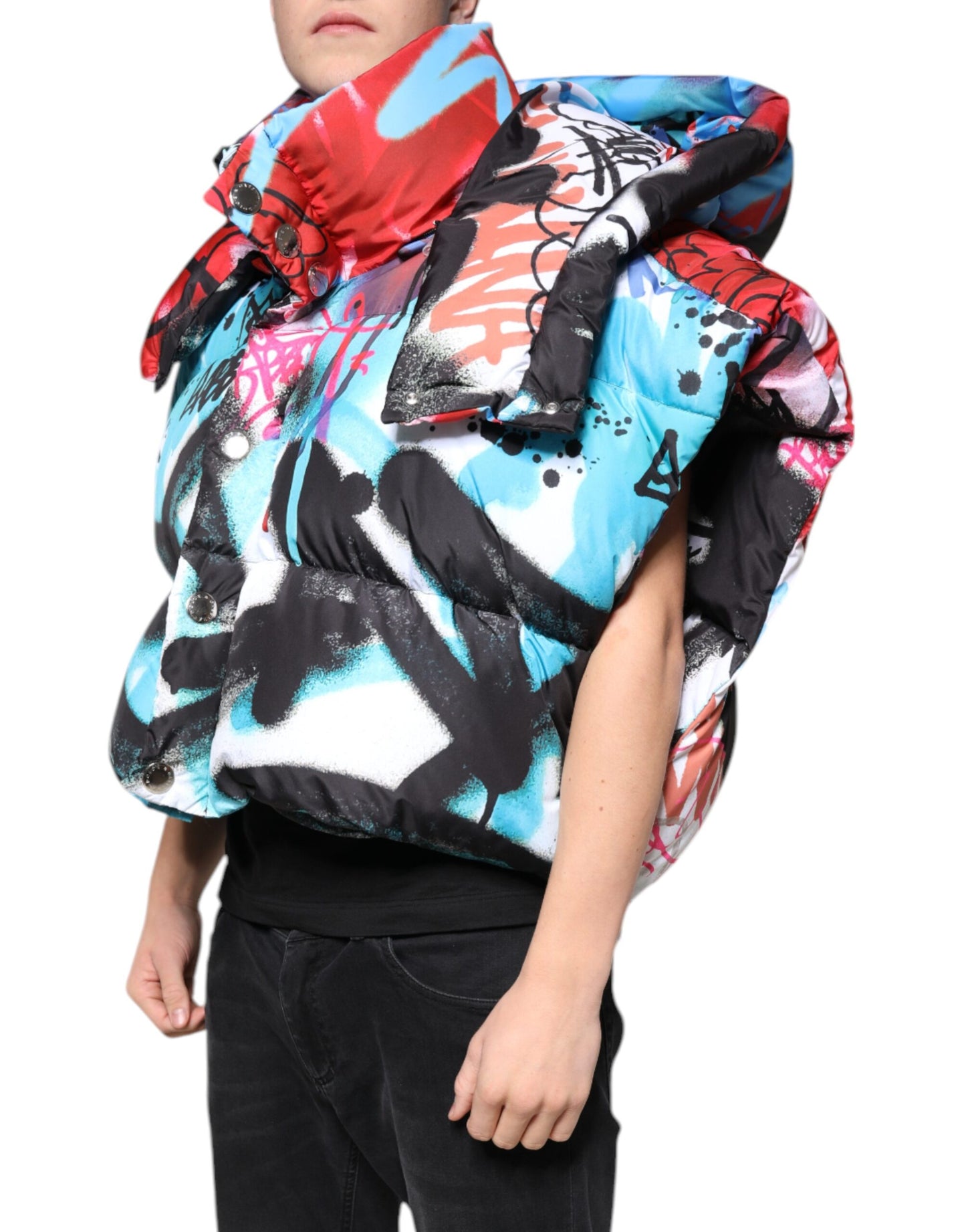 Dolce &amp; Gabbana Multicolor Graffiti Hooded Windbreaker Jacket