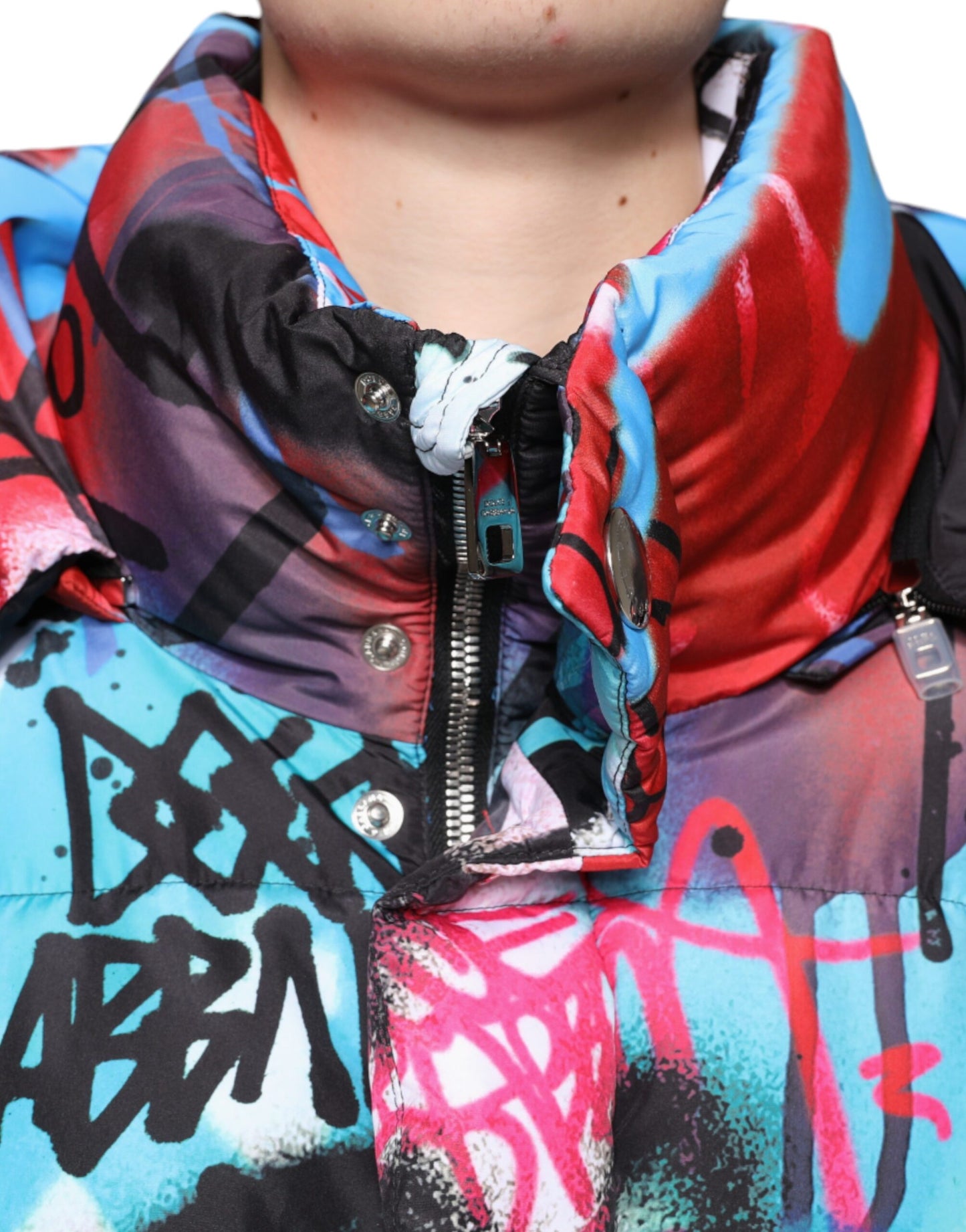 Dolce &amp; Gabbana Multicolor Graffiti Hooded Windbreaker Jacket