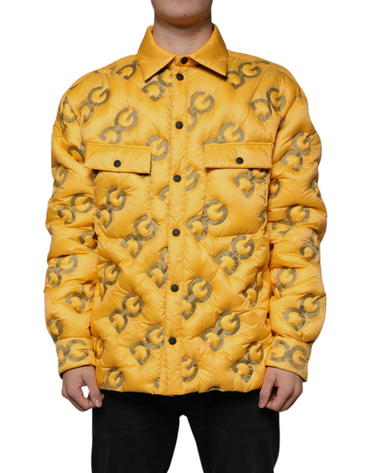 Dolce & Gabbana Gelbe wattierte Blousonjacke mit Logo und Knöpfen