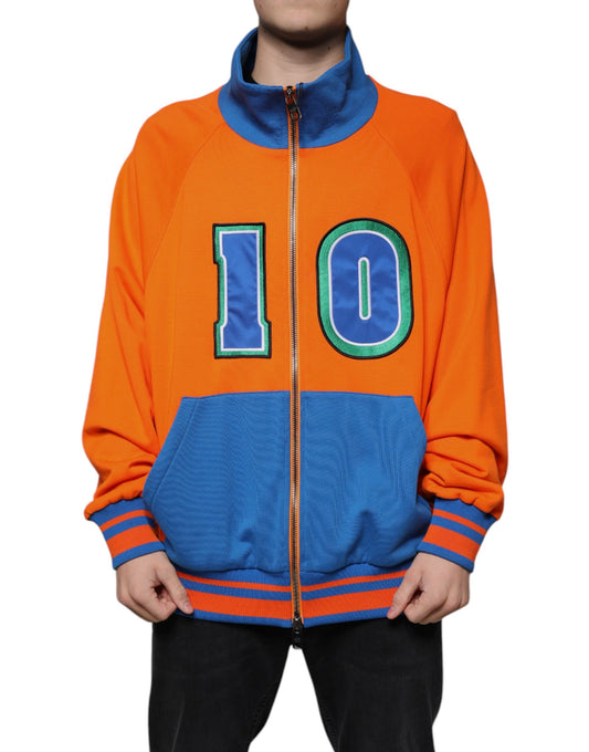 Dolce & Gabbana Orange-Blaue Jersey-Bomberjacke mit durchgehendem Reißverschluss