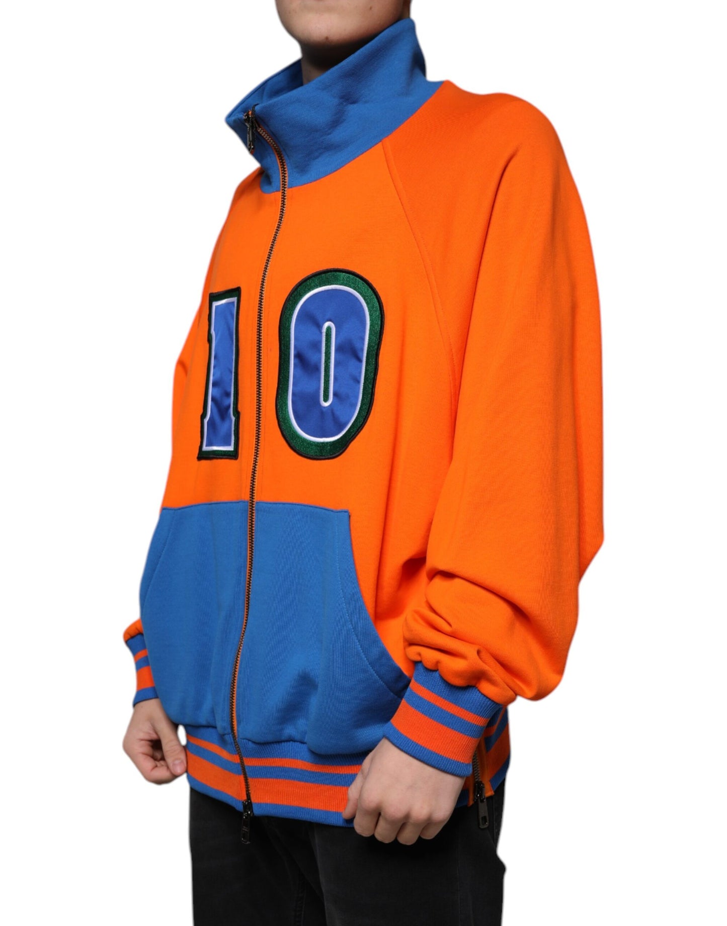 Dolce & Gabbana Orange-Blaue Jersey-Bomberjacke mit durchgehendem Reißverschluss