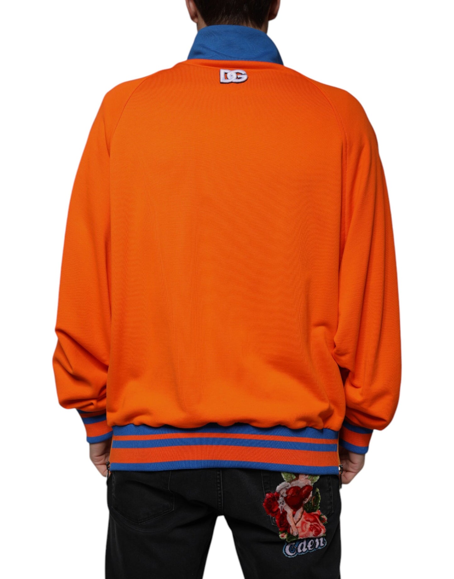 Dolce & Gabbana Orange-Blaue Jersey-Bomberjacke mit durchgehendem Reißverschluss