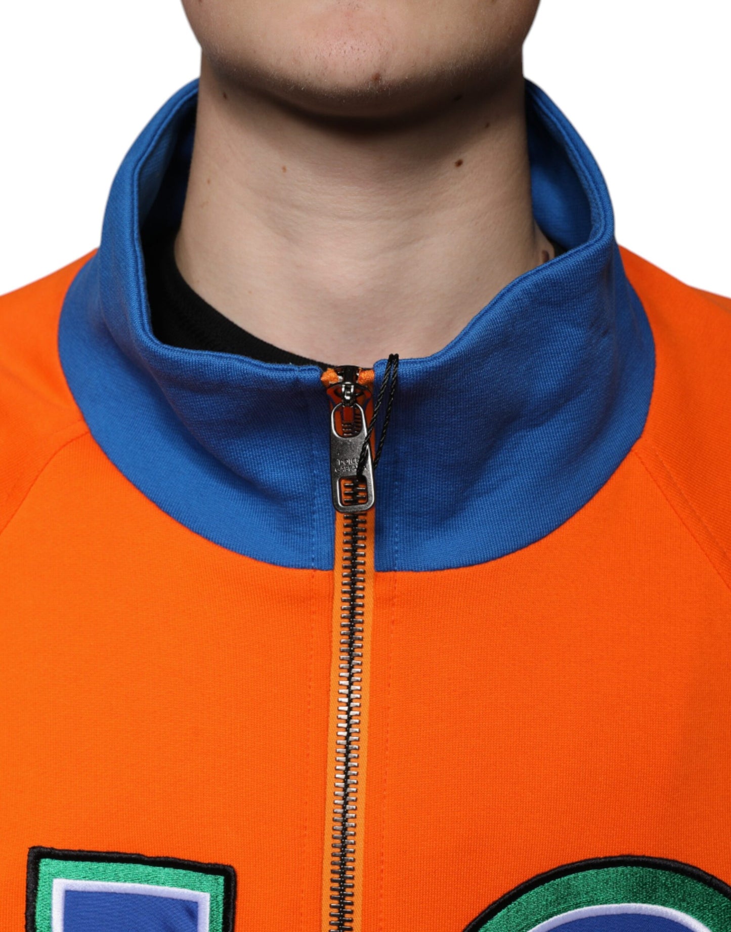 Dolce & Gabbana Orange-Blaue Jersey-Bomberjacke mit durchgehendem Reißverschluss