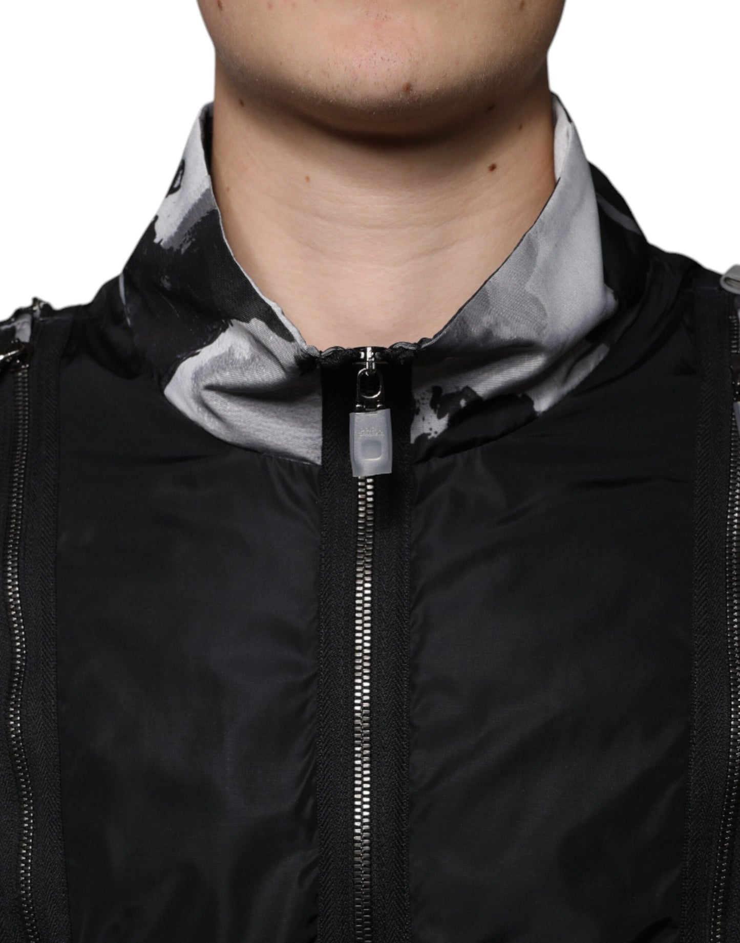 Dolce & Gabbana Schwarze Nylon Bomberjacke mit durchgehendem Reißverschluss für Männer