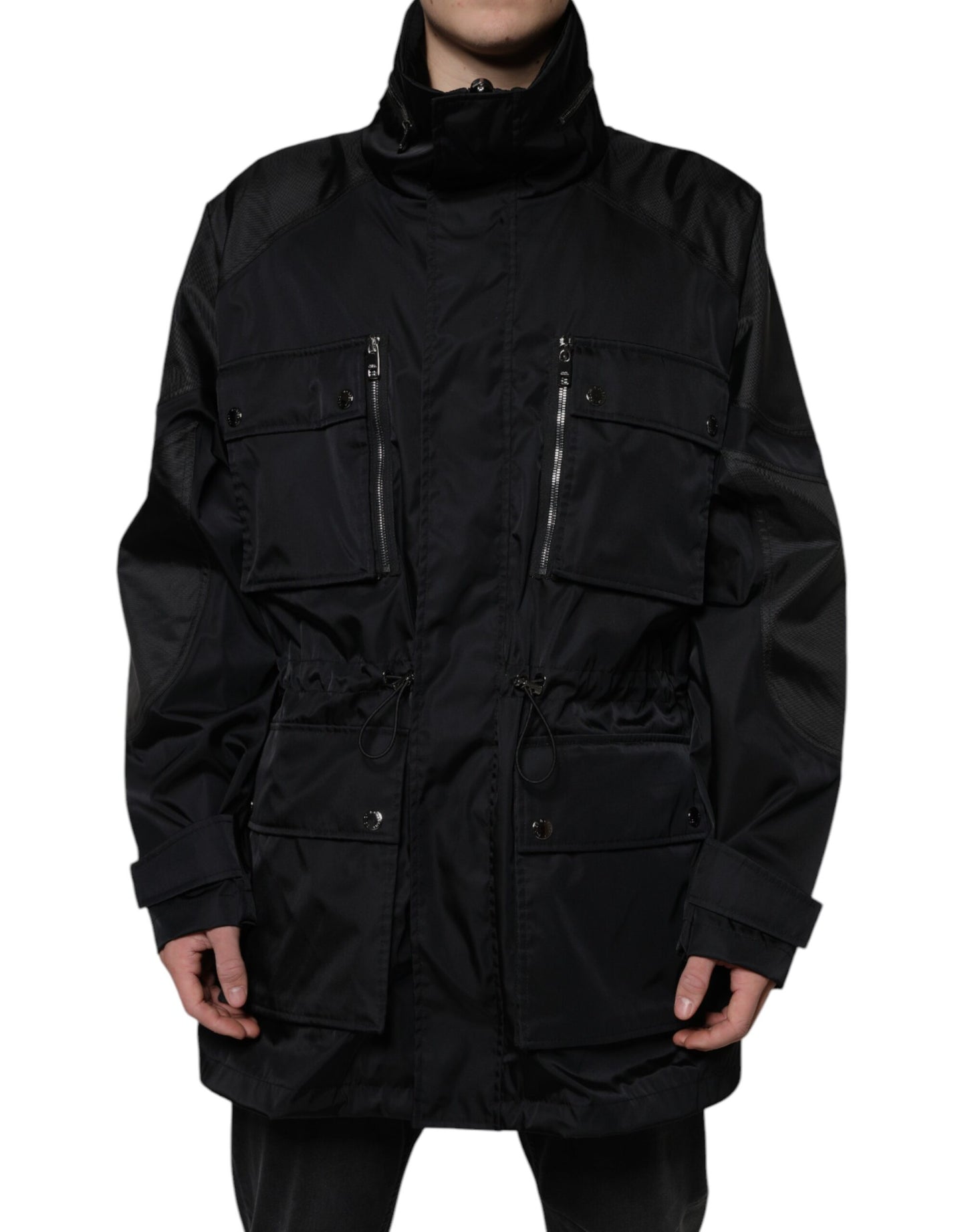 Dolce & Gabbana Schwarzer Nylon Winter Männer Parka Mantel Jacke