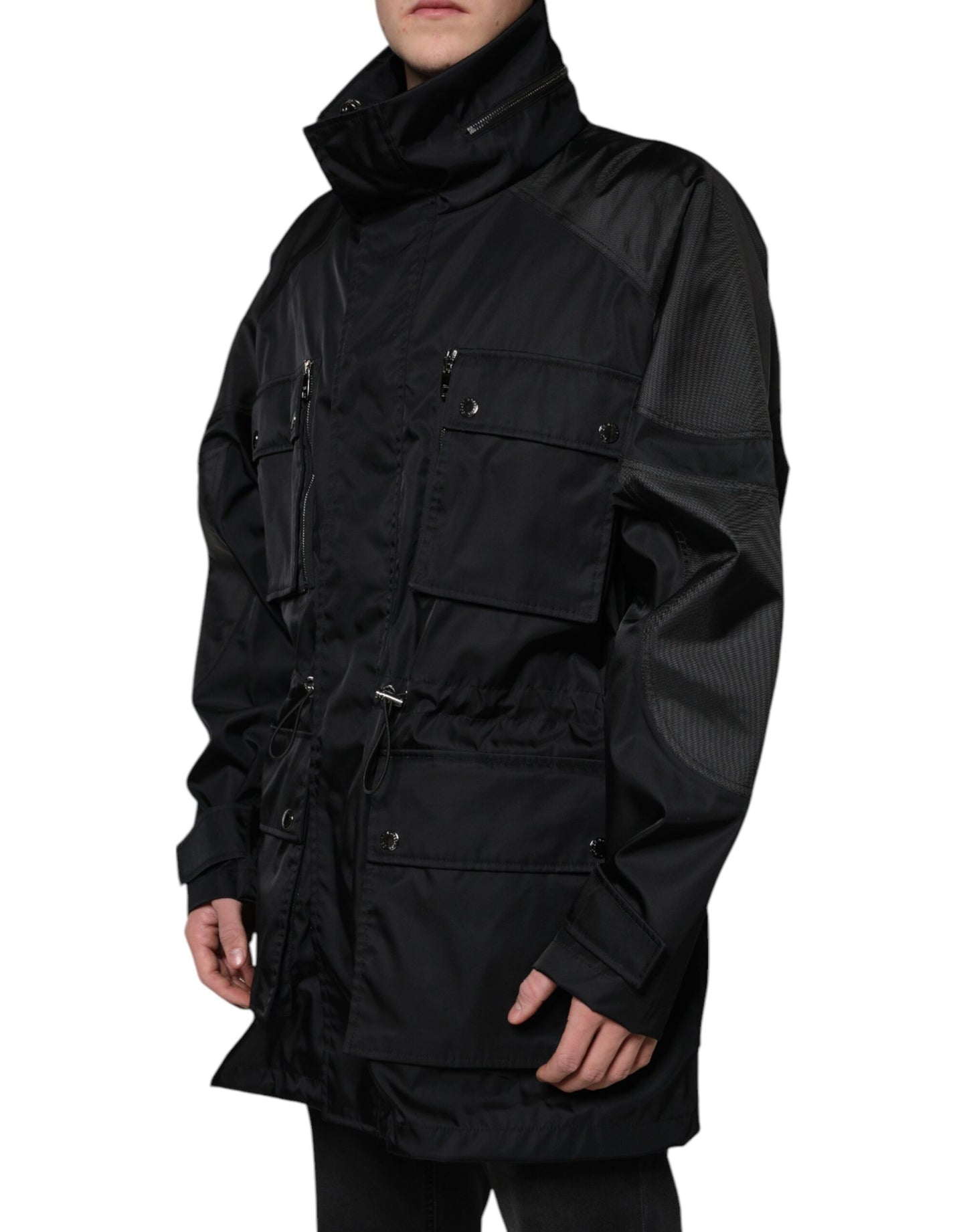 Dolce & Gabbana Schwarzer Nylon Winter Männer Parka Mantel Jacke