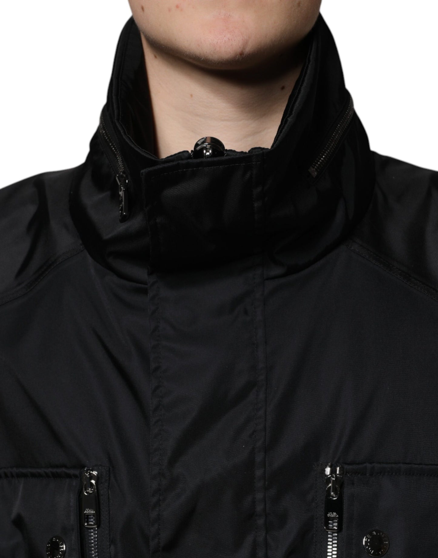 Dolce & Gabbana Schwarzer Nylon Winter Männer Parka Mantel Jacke