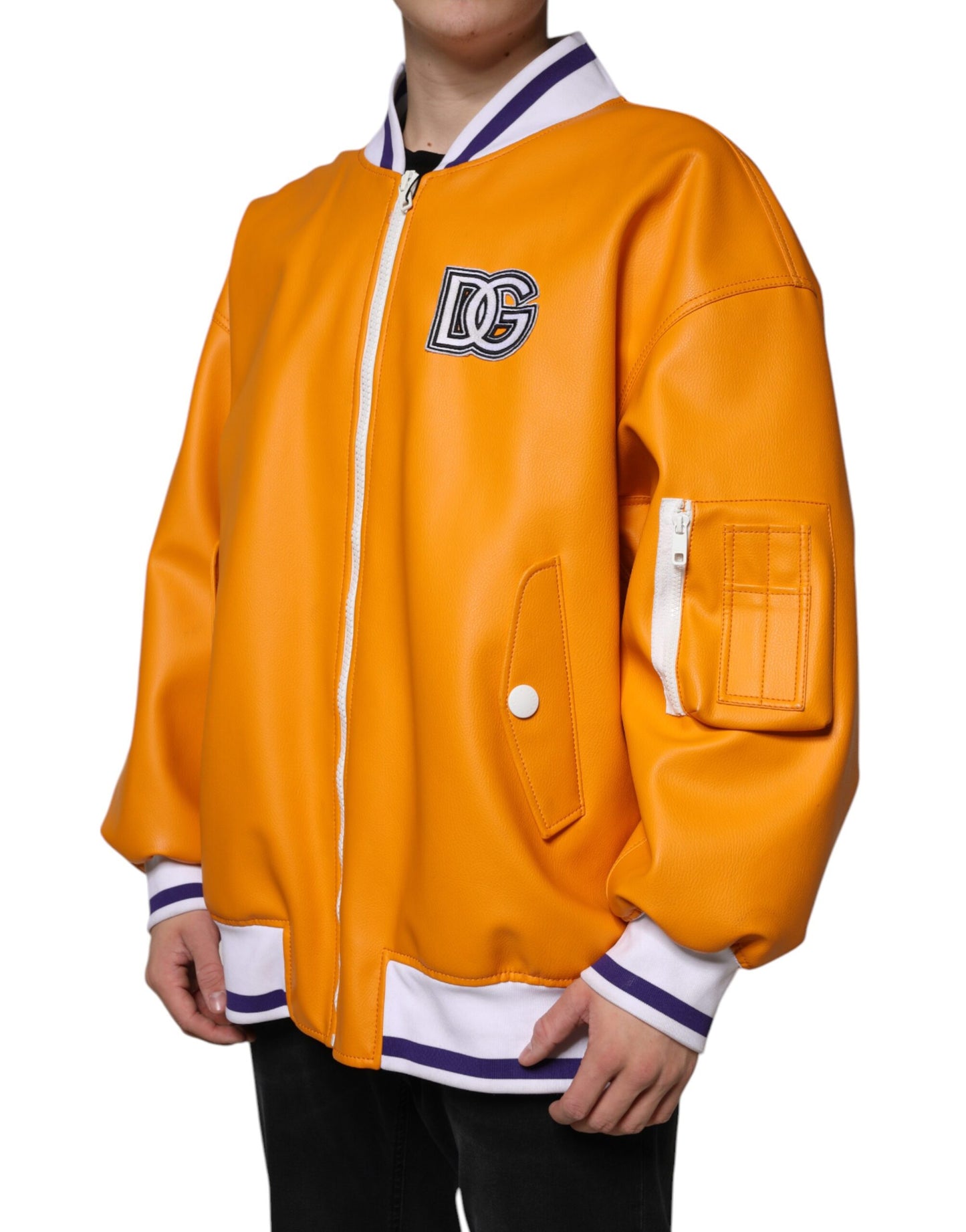 Dolce & Gabbana Orange-Weißes Jersey-Bomberjacke mit durchgehendem Reißverschluss