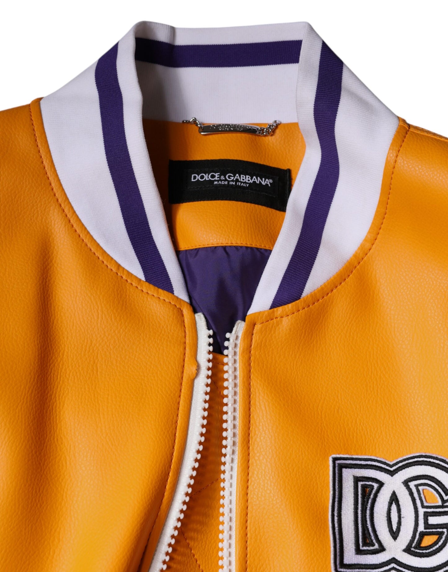 Dolce & Gabbana Orange-Weißes Jersey-Bomberjacke mit durchgehendem Reißverschluss