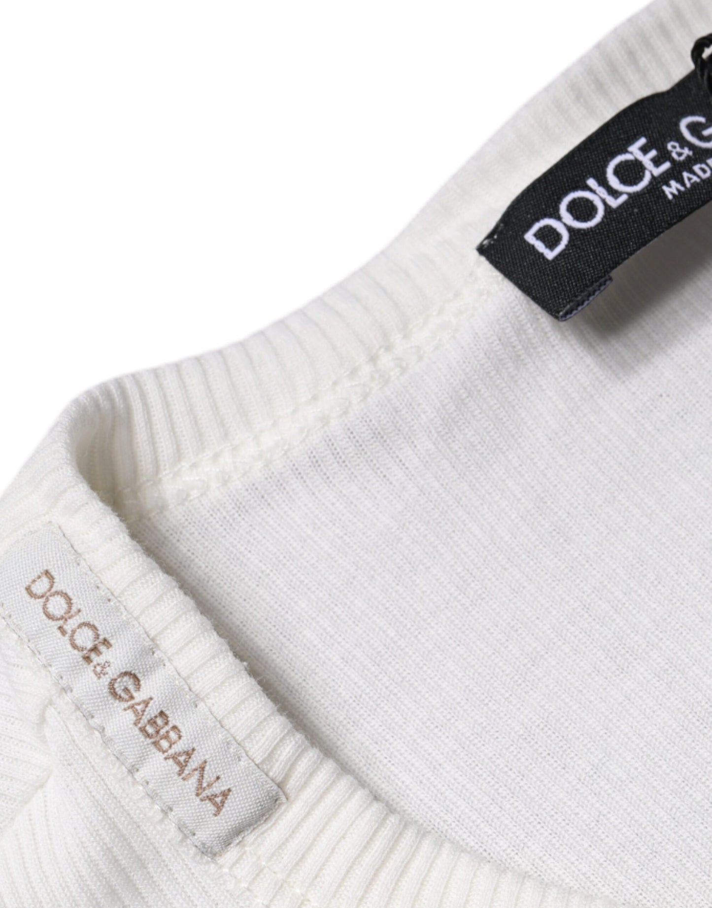 Dolce & Gabbana Weißes Baumwoll-T-Shirt mit langen Ärmeln und Knopfleiste