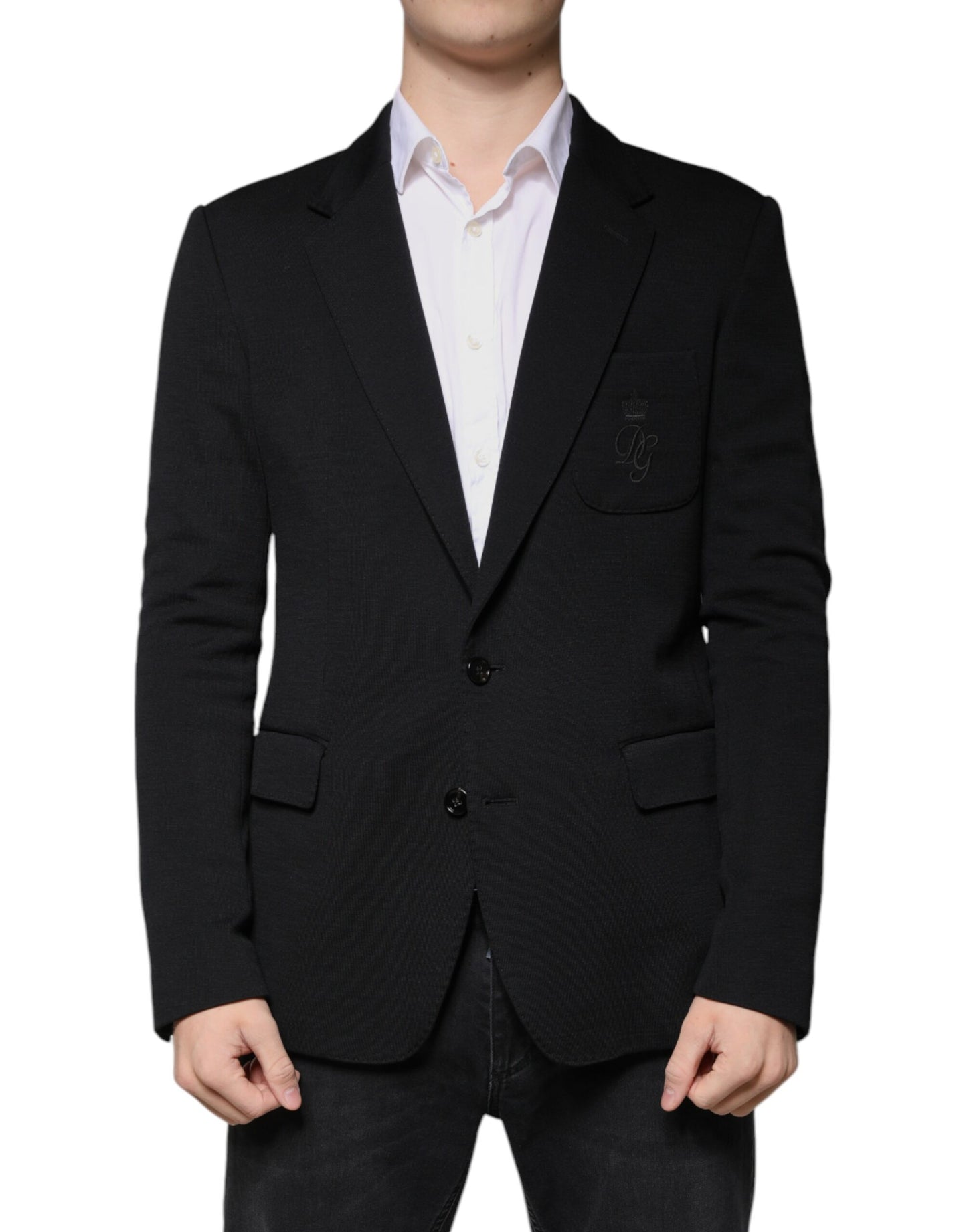 Dolce & Gabbana Schwarzer einreihiger formeller Blazer aus Wolle