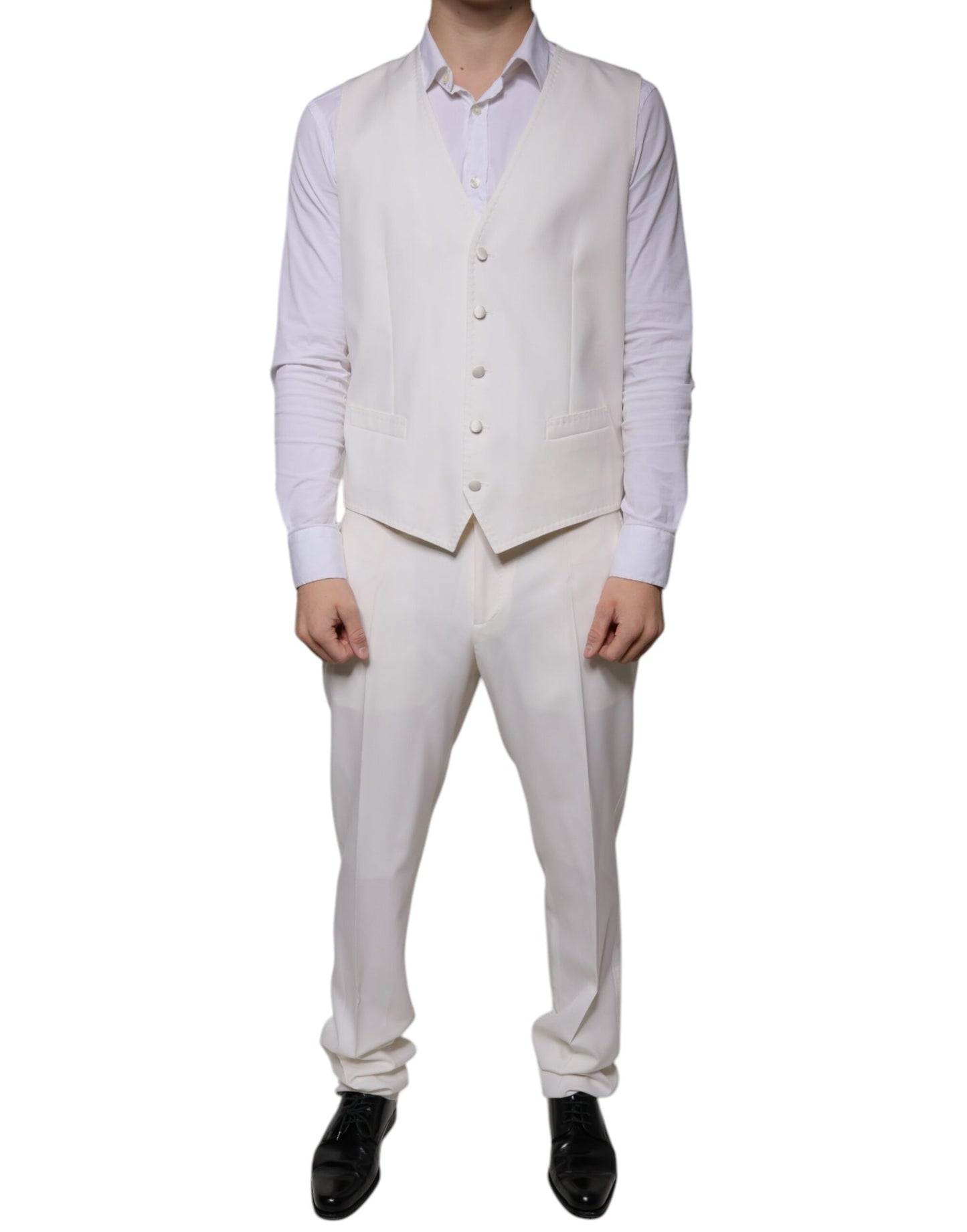 Dolce & Gabbana Weißer SlimFit-Anzug aus Wolle und Seide, 3 Teile, formell