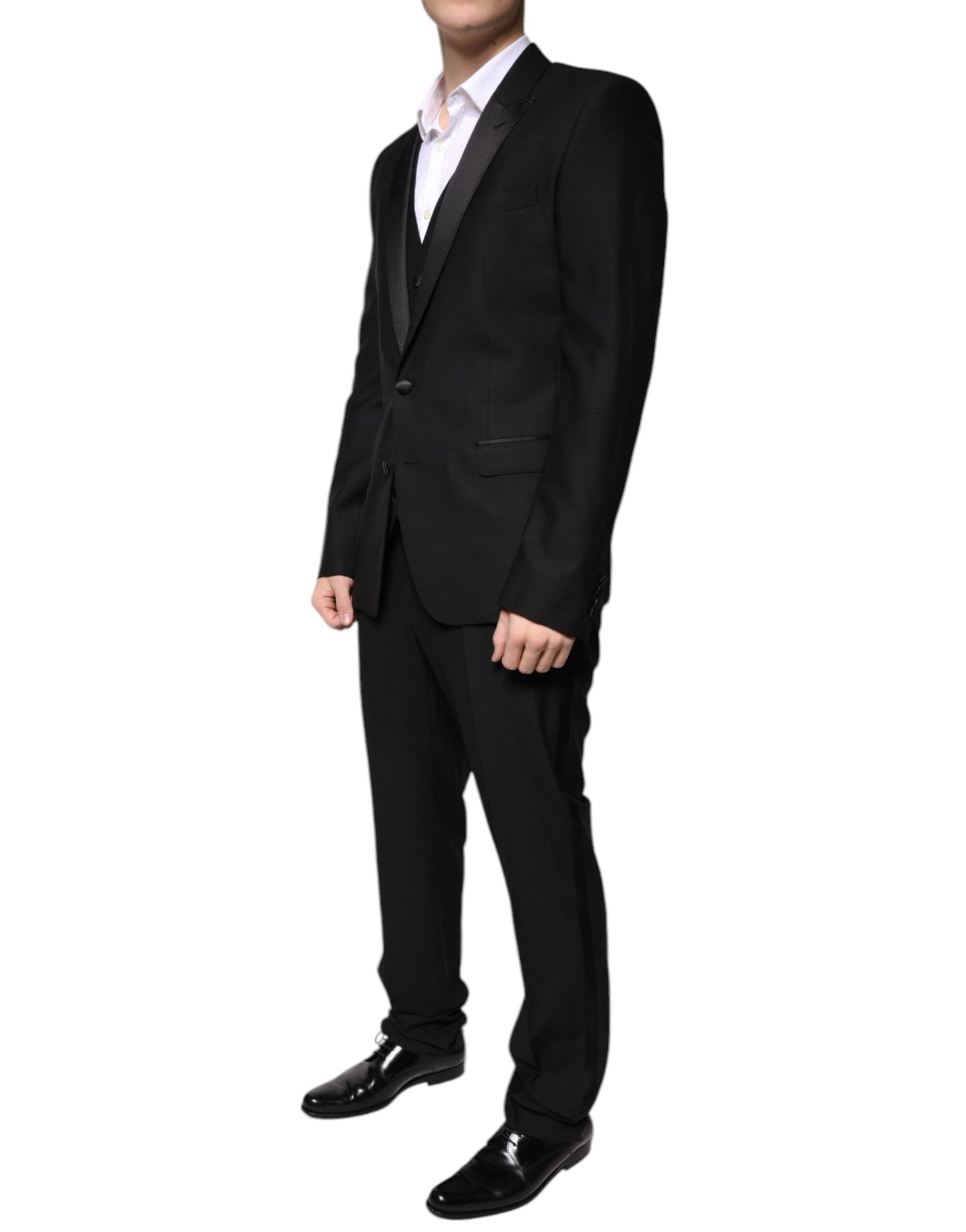 Dolce & Gabbana Schwarzer Wollanzug 3 Stück Slim Fit Formal Suit