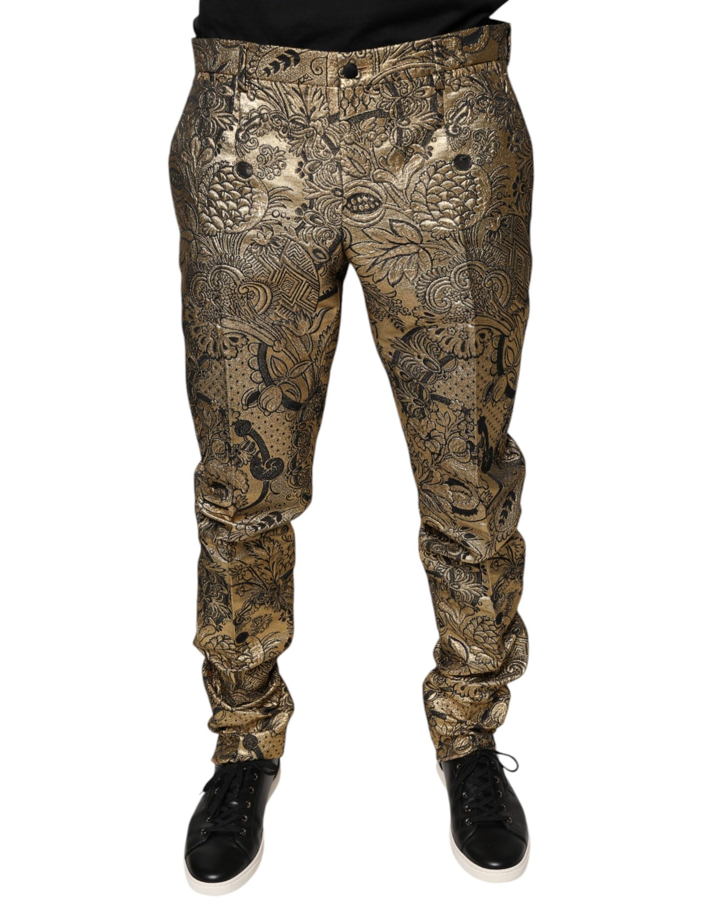 Dolce & Gabbana Gold Floral Jacquard Herren Anzughose