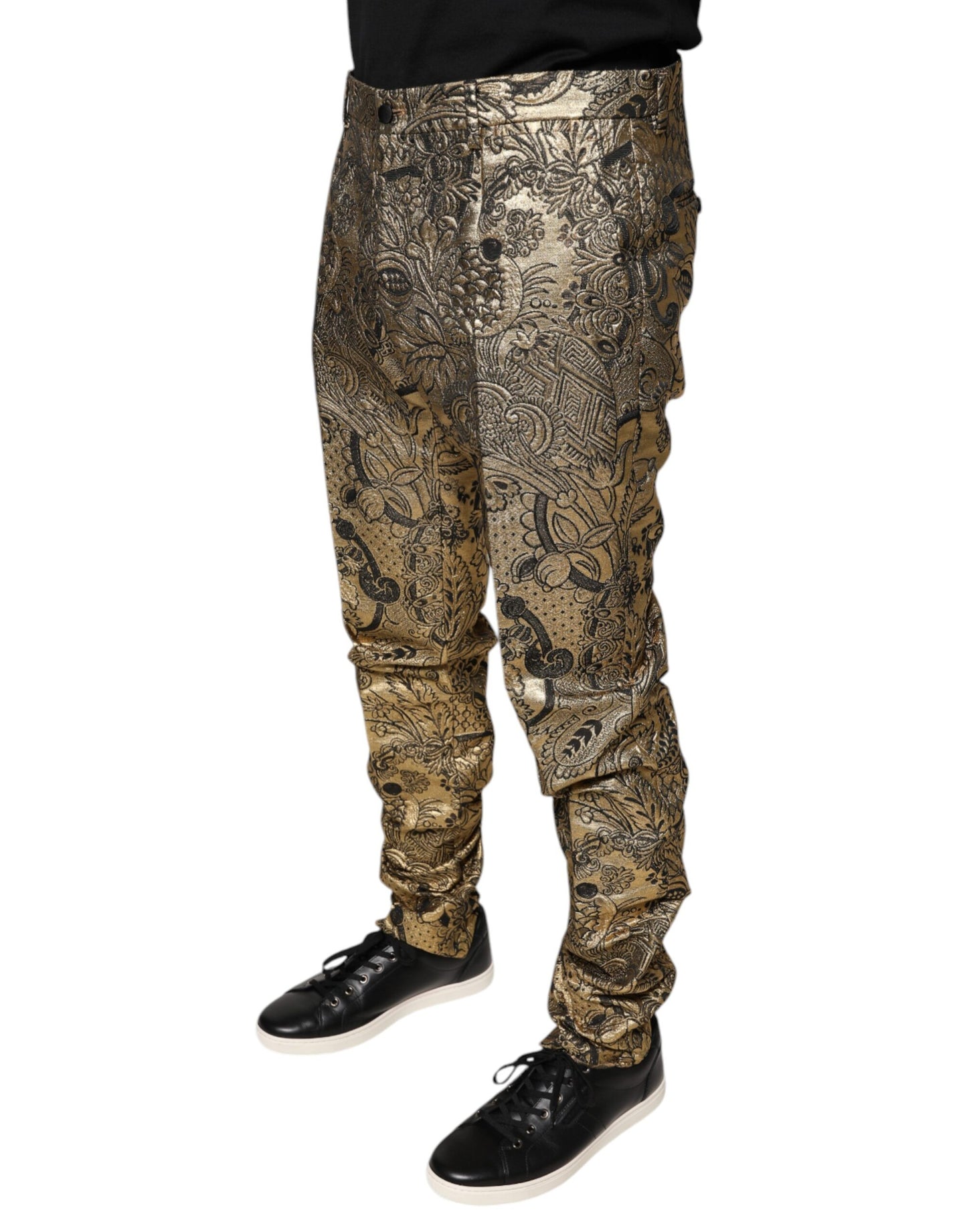 Dolce & Gabbana Gold Floral Jacquard Herren Anzughose