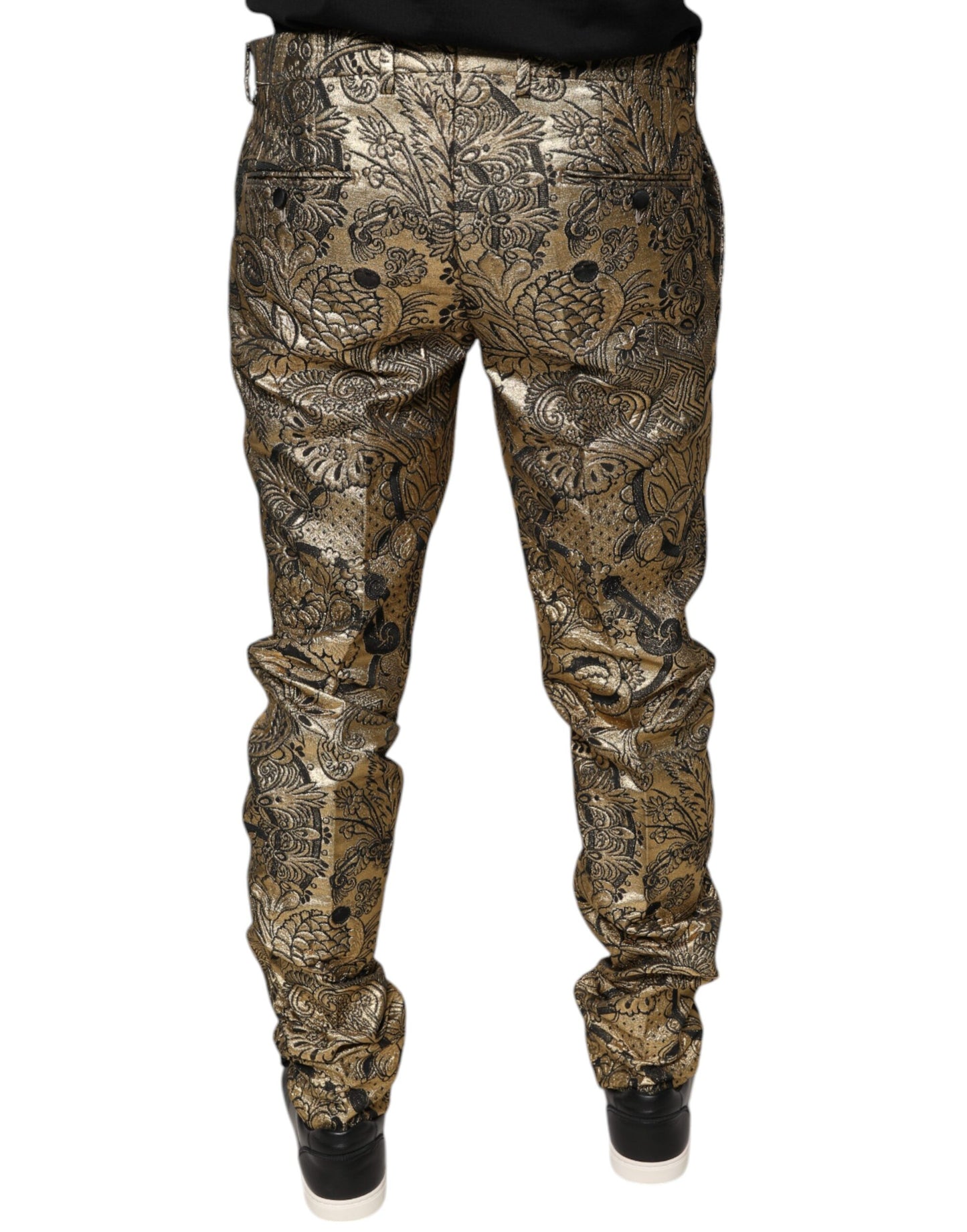 Dolce & Gabbana Gold Floral Jacquard Herren Anzughose