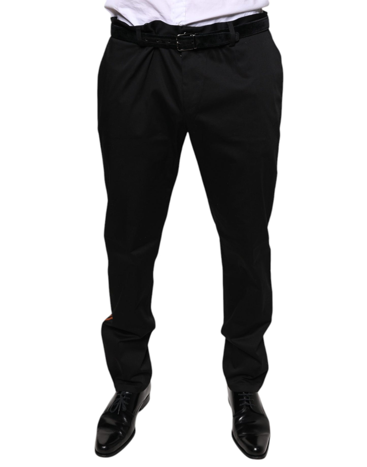 Dolce &amp; Gabbana Black Cotton Stretch Skinny Men Dress Pants