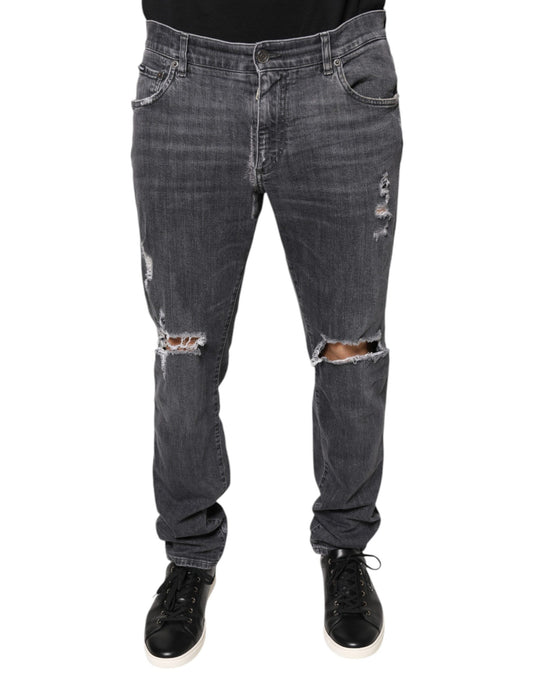 Dolce &amp; Gabbana tummanharmaat repaleiset puuvillaiset Skinny Denim farkut