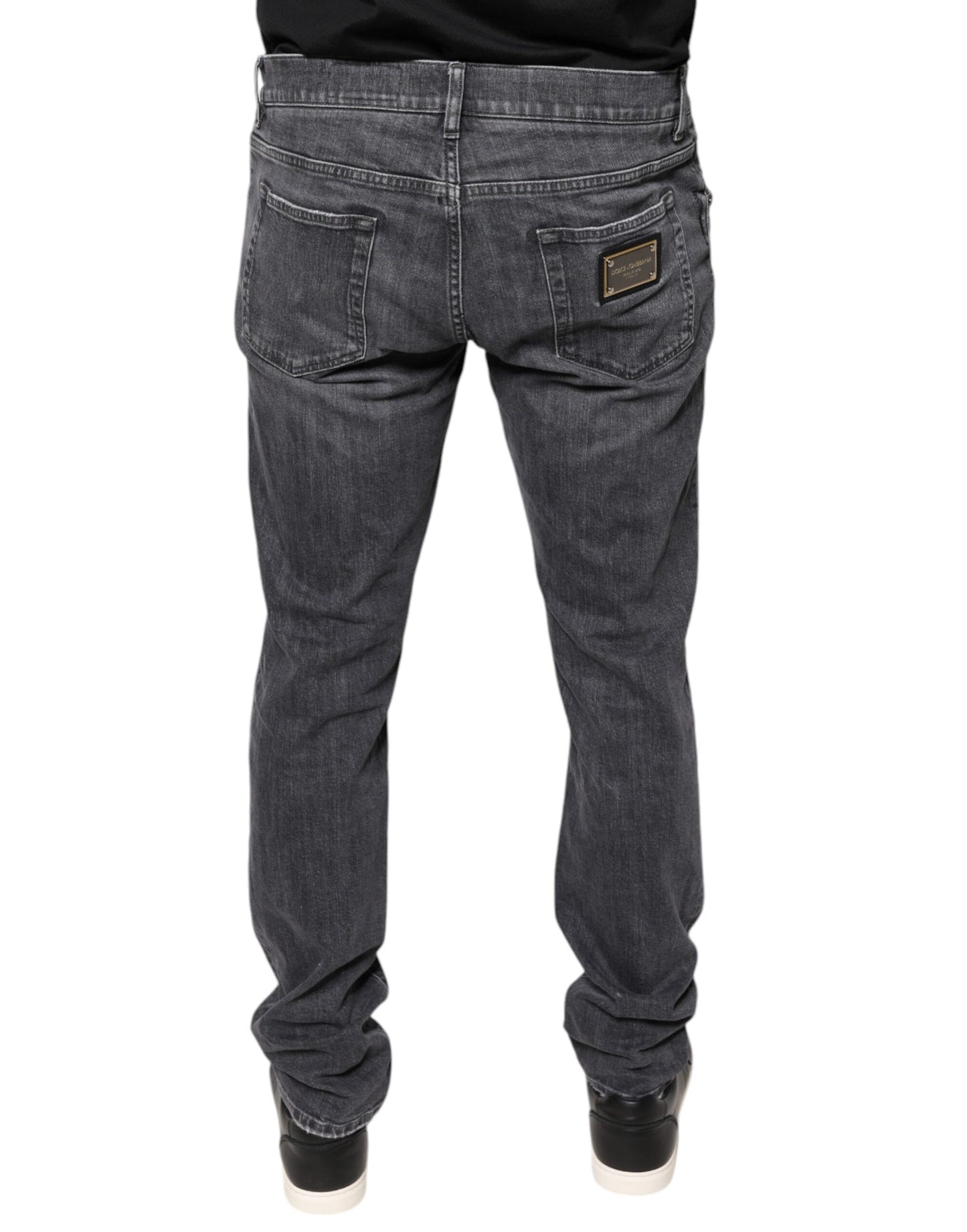 Dolce &amp; Gabbana Dark Gray Tattered Cotton Skinny Denim Jeans