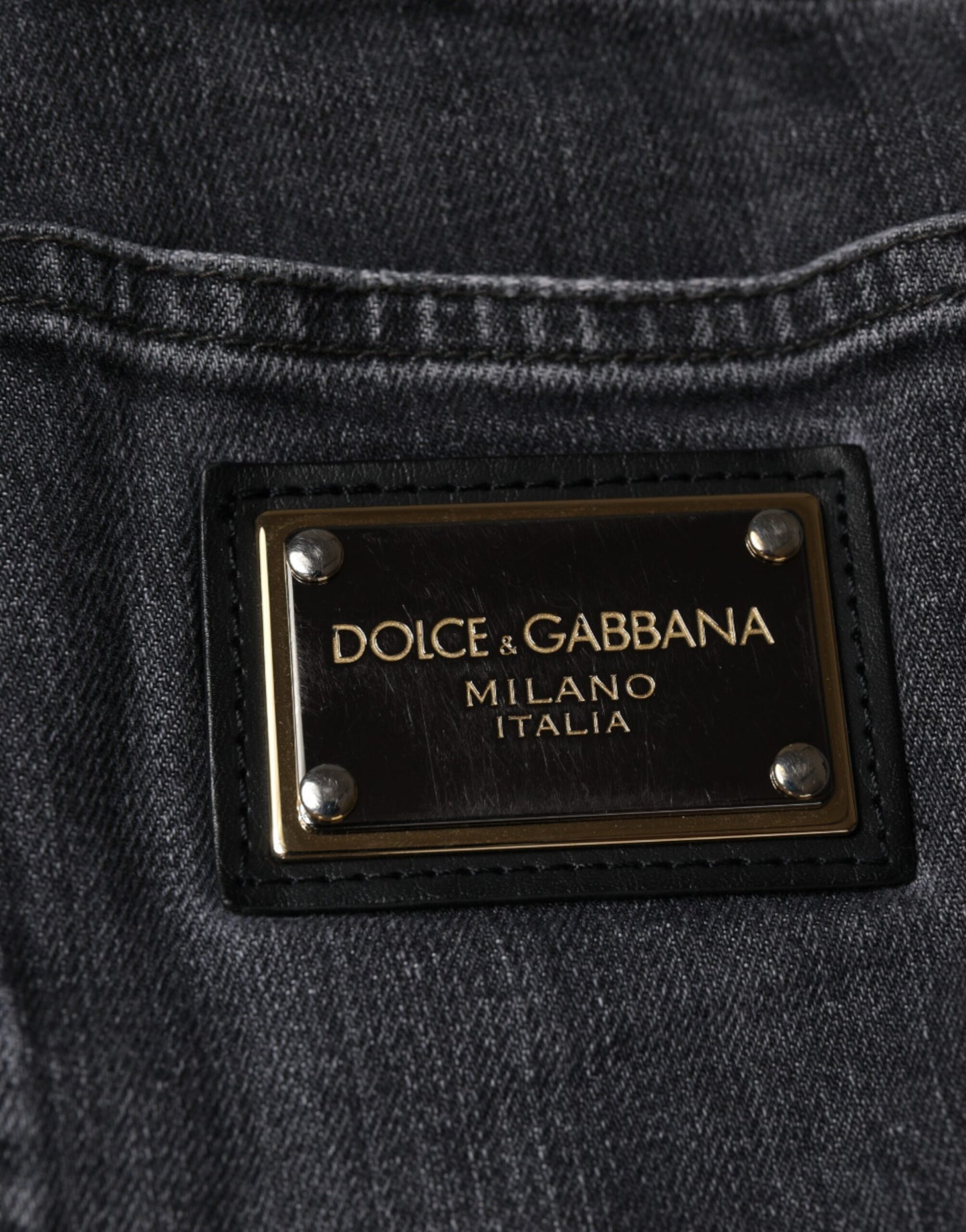 Dolce &amp; Gabbana Dark Gray Tattered Cotton Skinny Denim Jeans