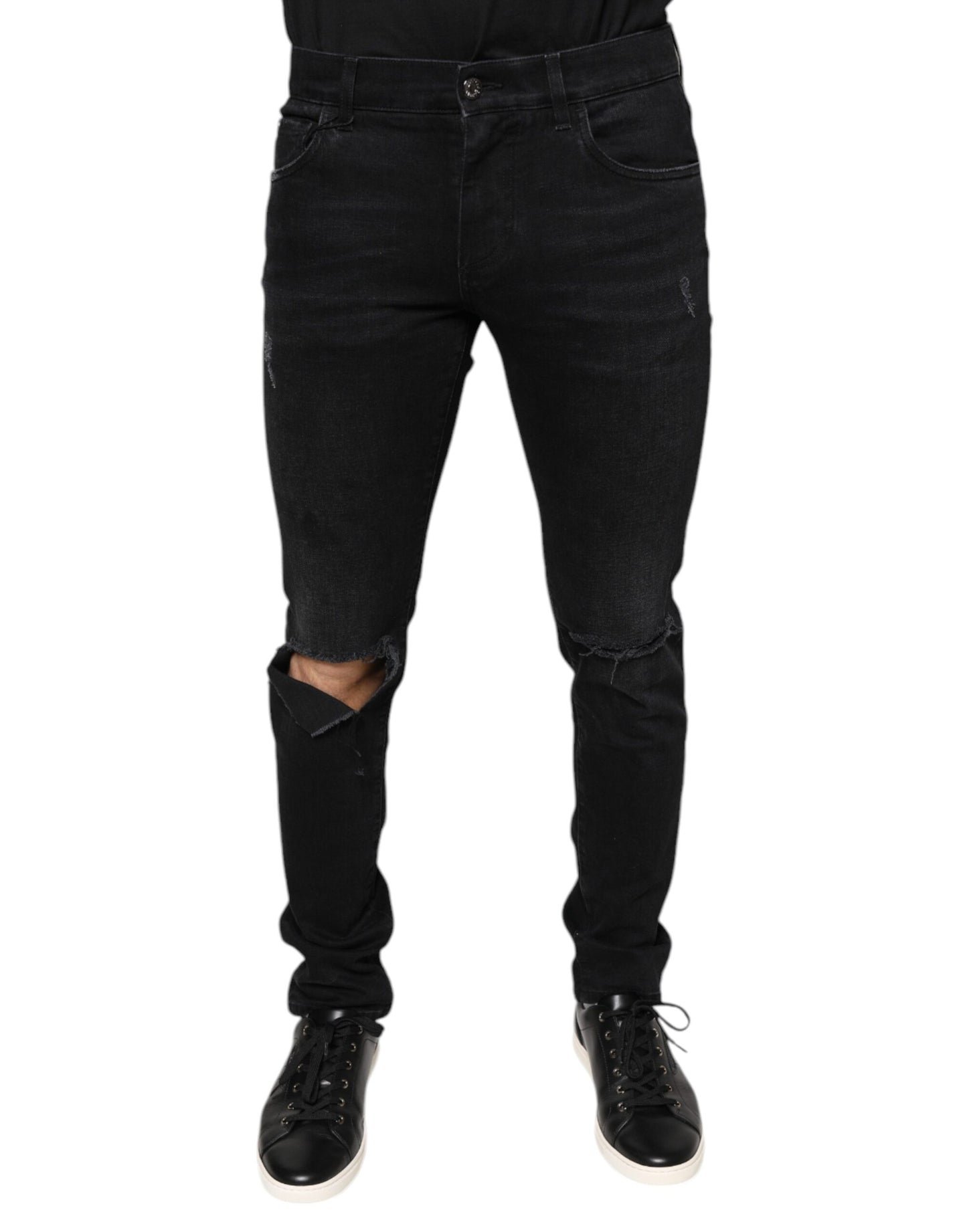 Dolce & Gabbana Schwarze zerfledderte Baumwoll-Skinny Denim-Jeans für Männer