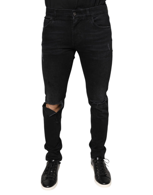 Dolce & Gabbana Schwarze zerfledderte Baumwoll-Skinny Denim-Jeans für Männer