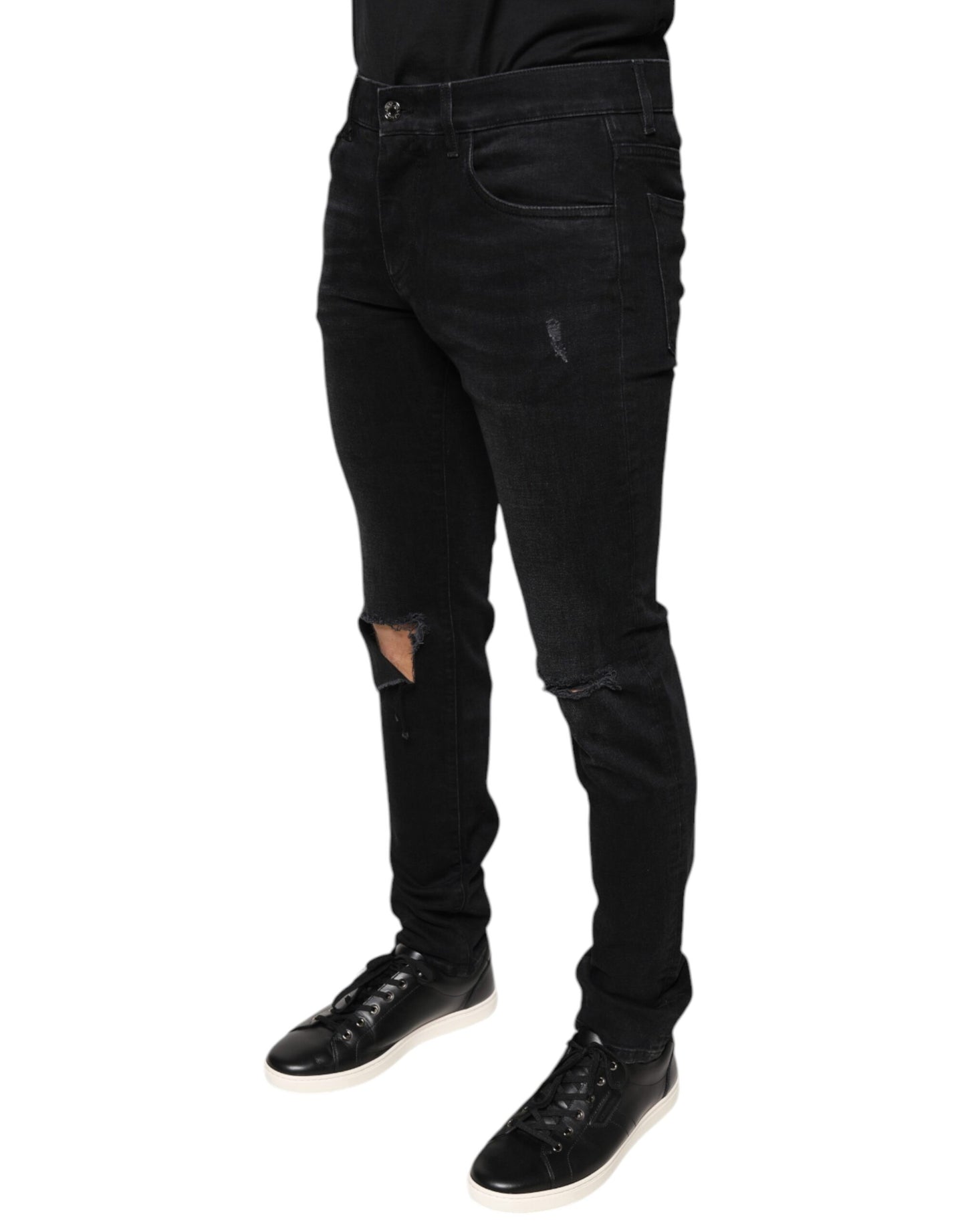 Dolce & Gabbana Schwarze zerfledderte Baumwoll-Skinny Denim-Jeans für Männer