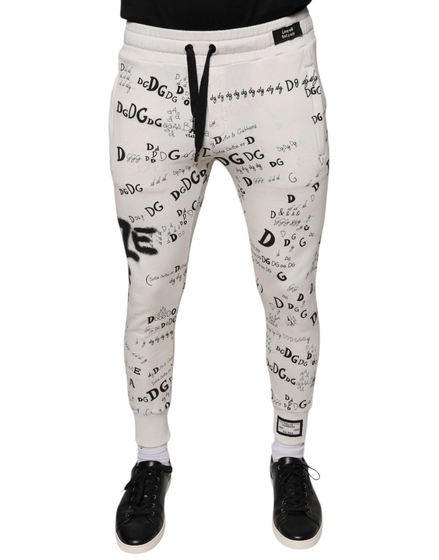 Dolce &amp; Gabbana White Printed Cotton Jogger Sweatpants Pants