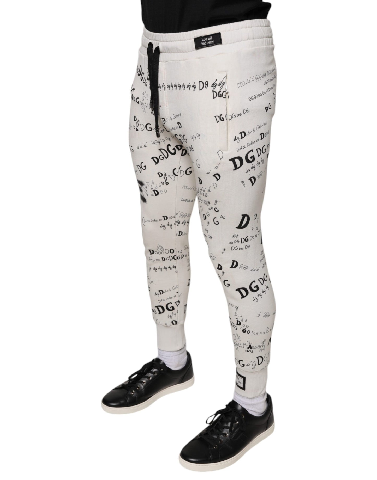 Dolce &amp; Gabbana White Printed Cotton Jogger Sweatpants Pants