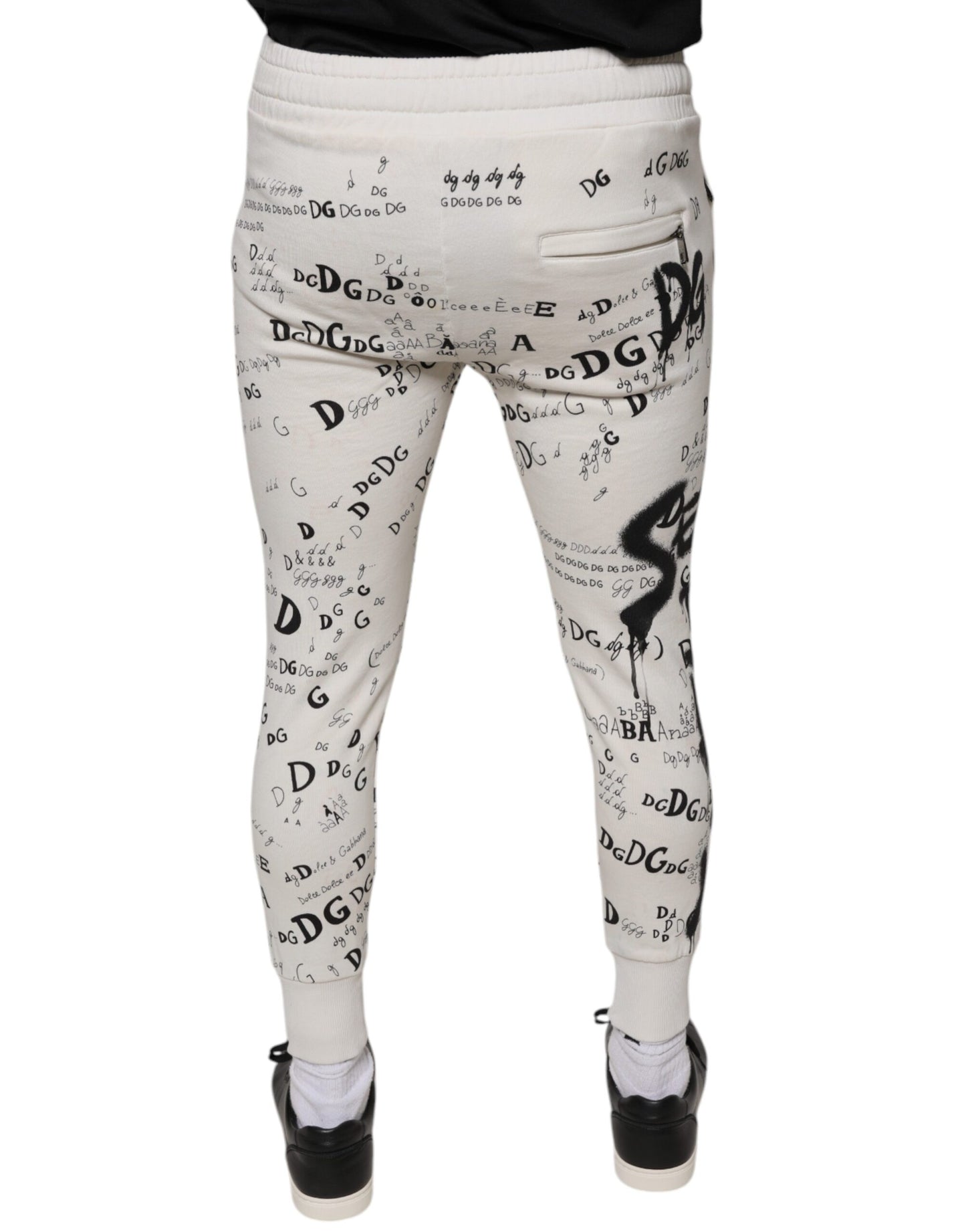 Dolce &amp; Gabbana White Printed Cotton Jogger Sweatpants Pants