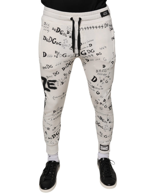 Dolce &amp; Gabbana White Printed Cotton Jogger Sweatpants Pants