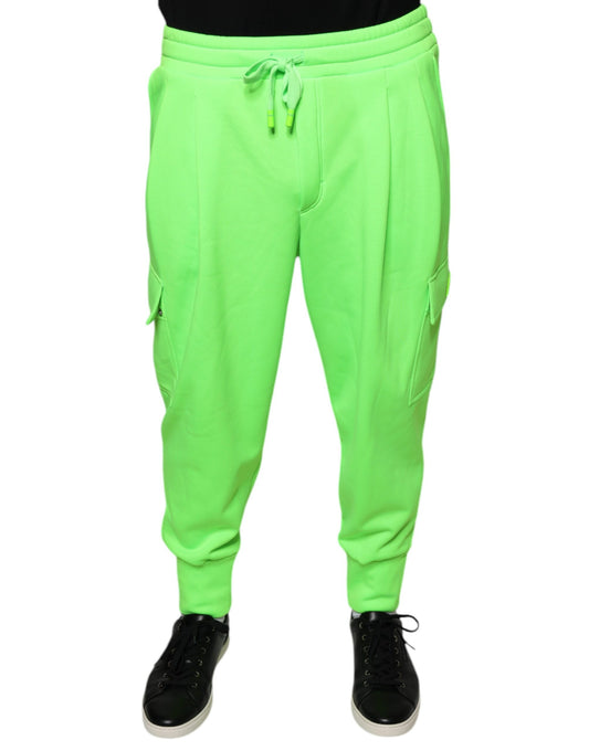 Dolce & Gabbana Neongrüne Polyester-Cargo-Jogger-Sweatpants-Hose