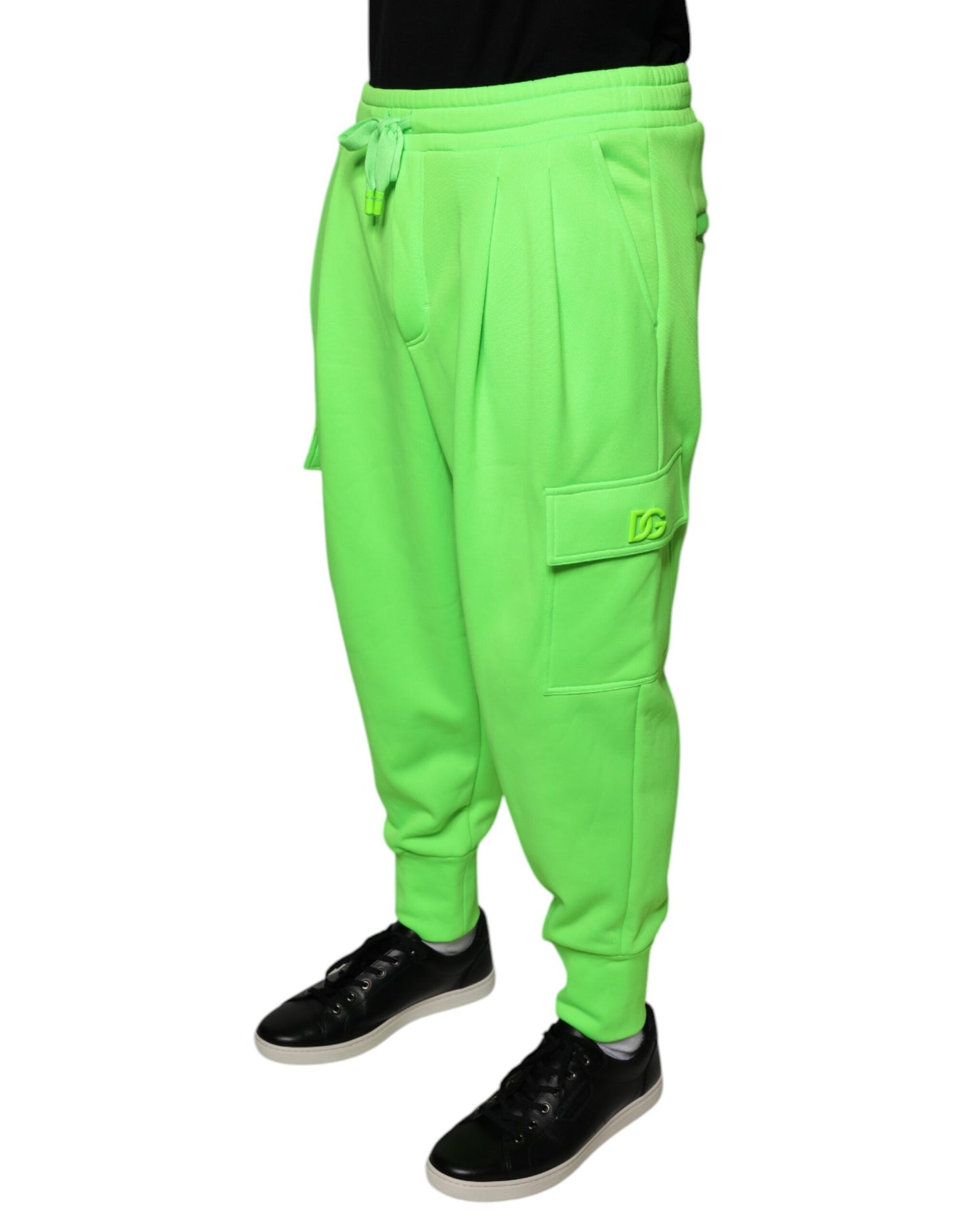 Dolce & Gabbana Neongrüne Polyester-Cargo-Jogger-Sweatpants-Hose