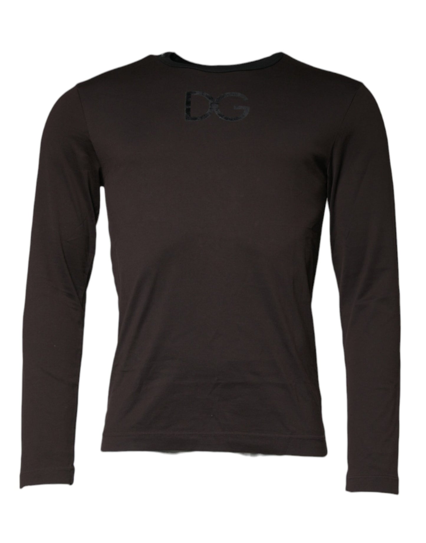 Dolce &amp; Gabbana Brown Logo Cotton Crew Neck -neulepusero