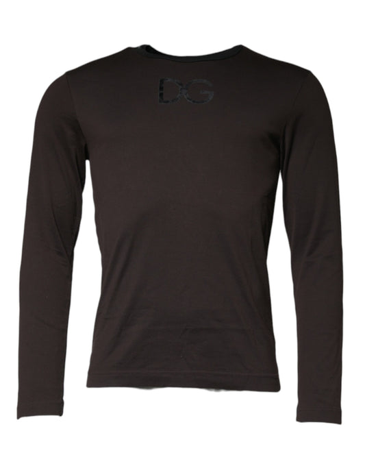 Dolce &amp; Gabbana Brown Logo Cotton Crew Neck Pullover Sweater