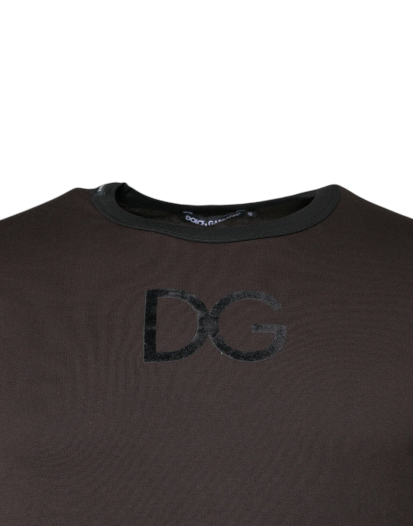 Dolce &amp; Gabbana Brown Logo Cotton Crew Neck -neulepusero