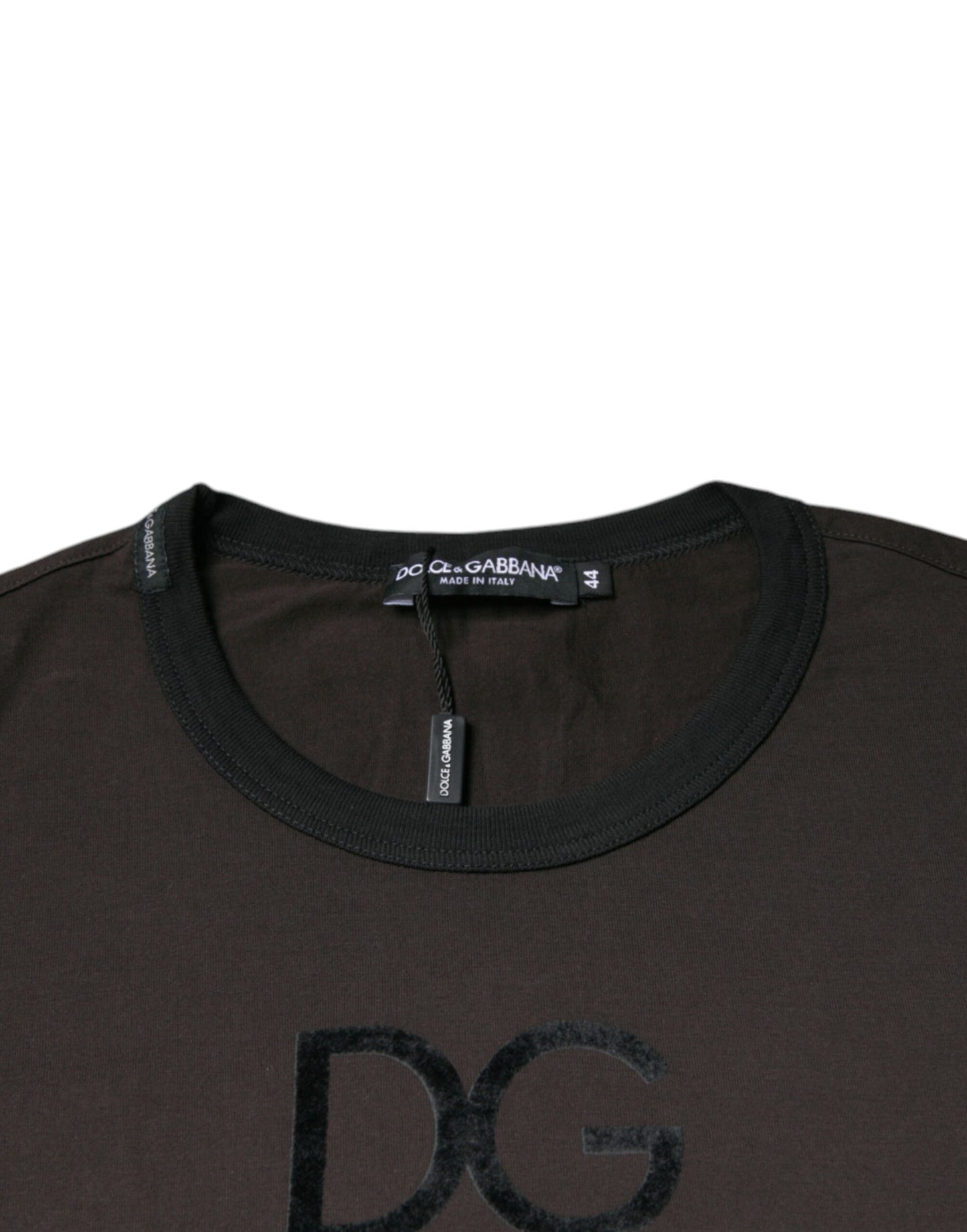 Dolce &amp; Gabbana Brown Logo Cotton Crew Neck -neulepusero